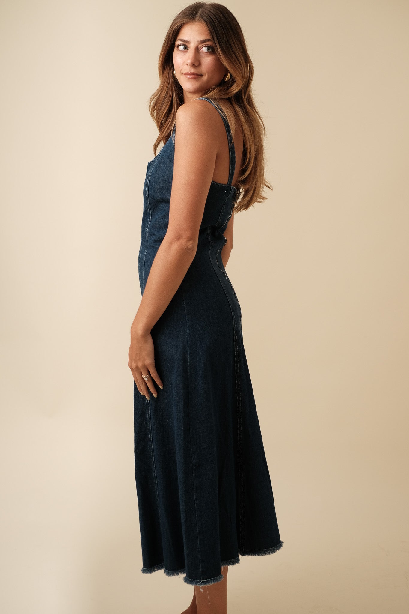Sofie the Label Yvonne Denim Sleeveless Midi Dress (L)