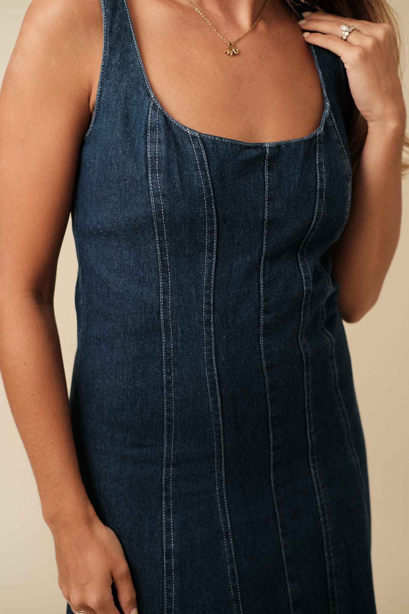 Sofie the Label Yvonne Denim Sleeveless Midi Dress (L)