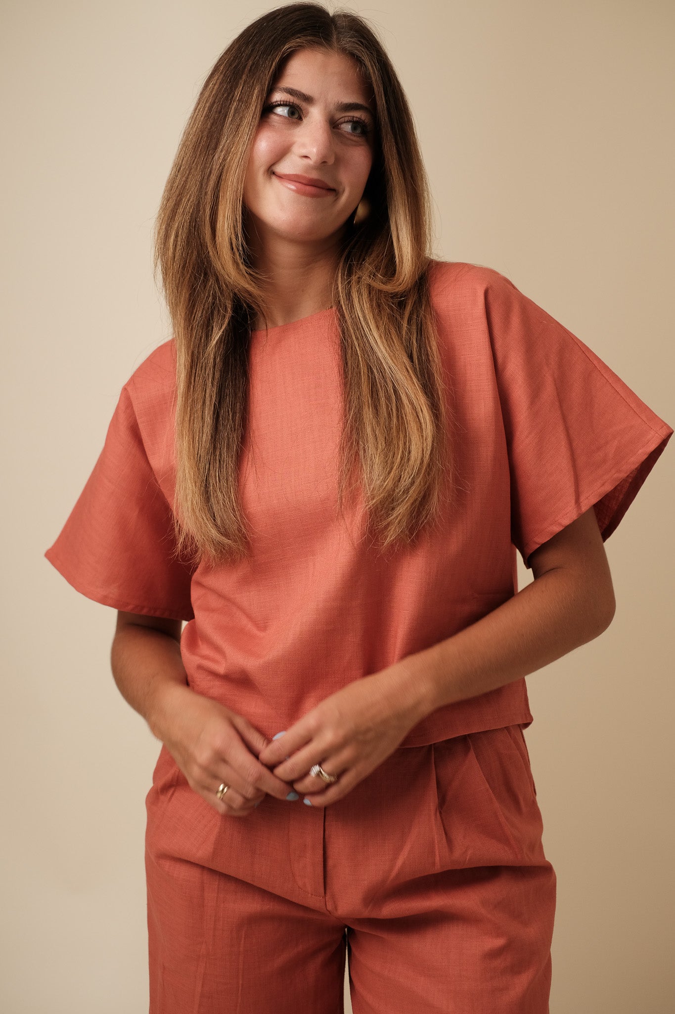 Lucy Paris Burnt Orange Joey Linen Crop Top