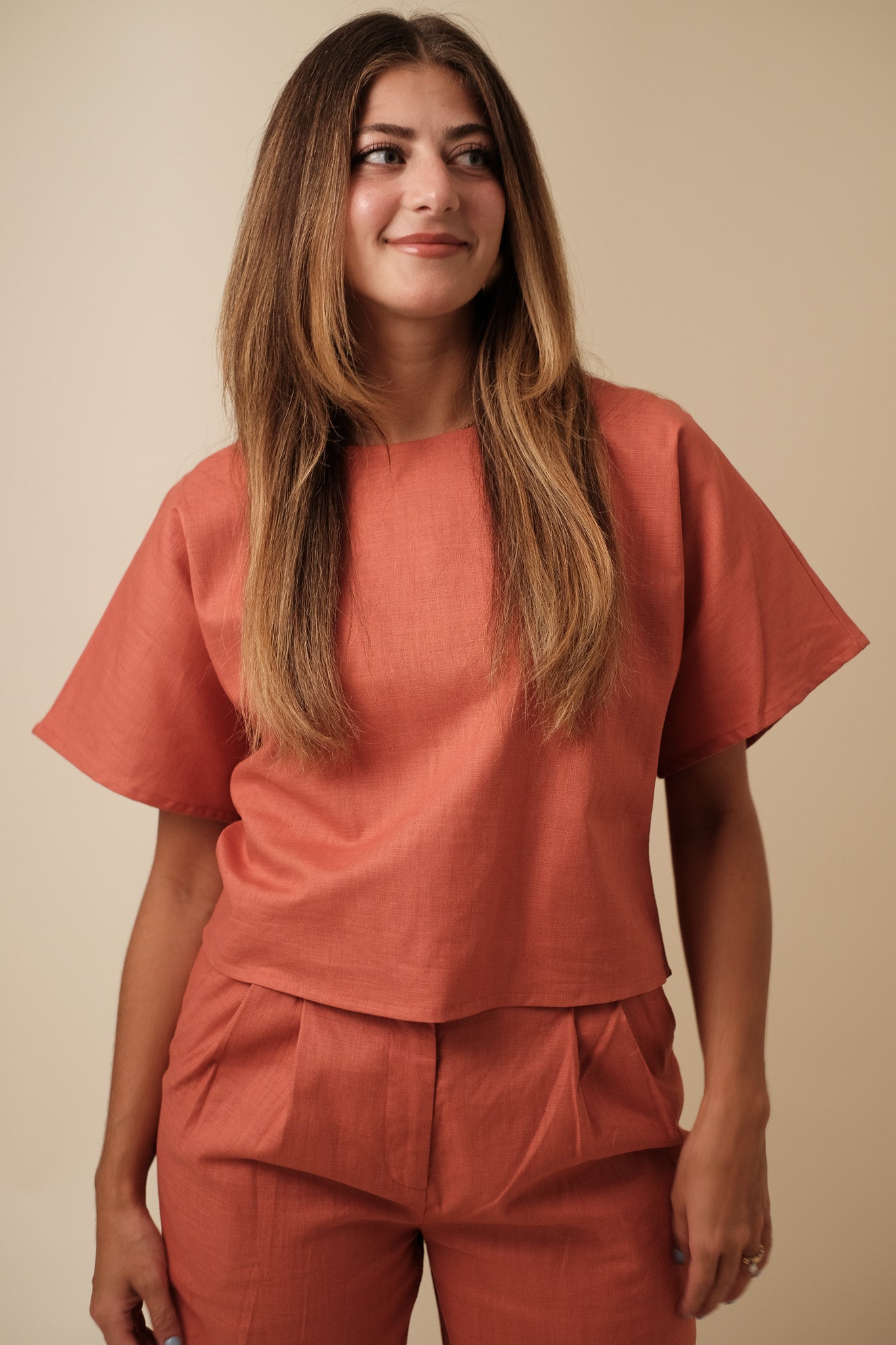Lucy Paris Burnt Orange Joey Linen Crop Top