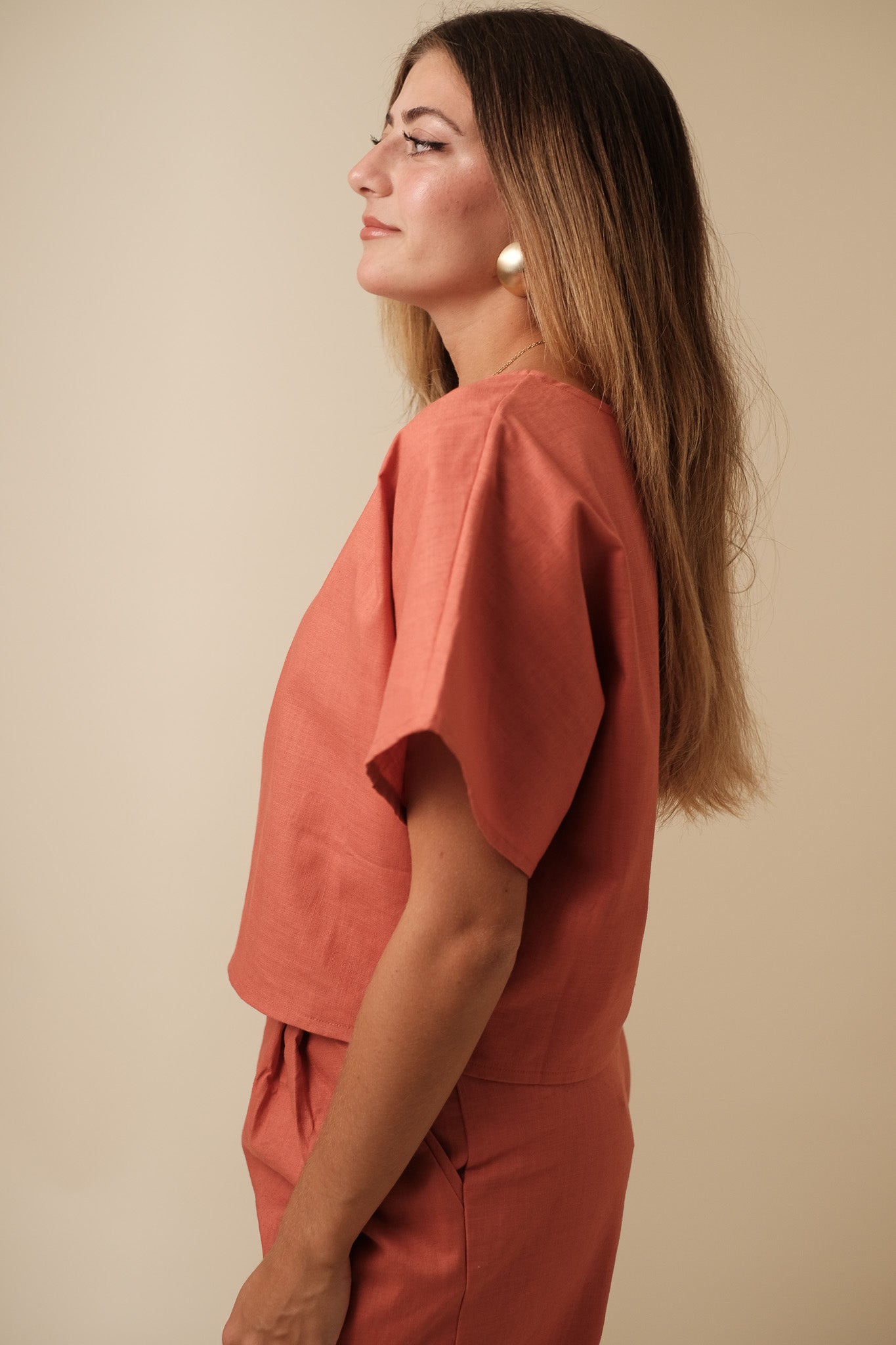 Lucy Paris Burnt Orange Joey Linen Crop Top