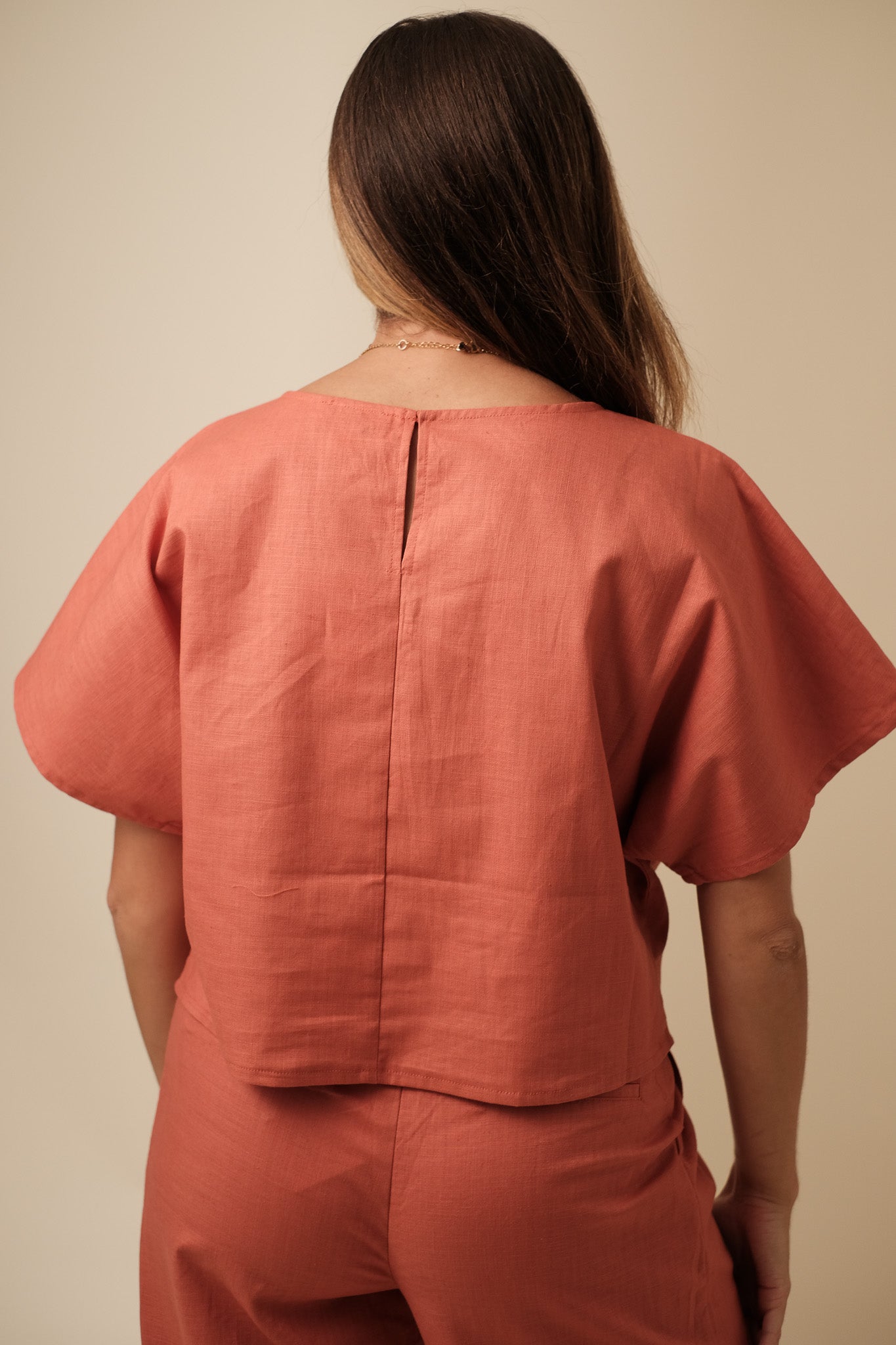 Lucy Paris Burnt Orange Joey Linen Crop Top