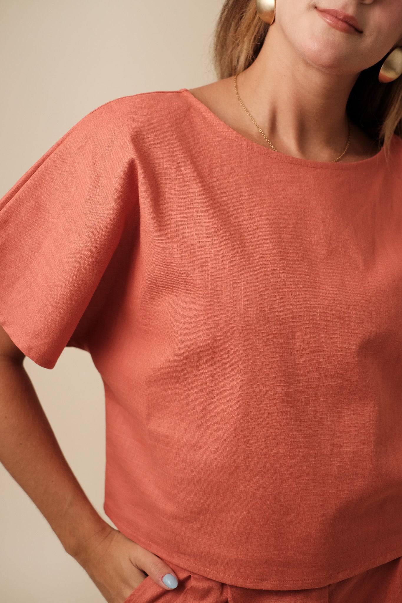 Lucy Paris Burnt Orange Joey Linen Crop Top