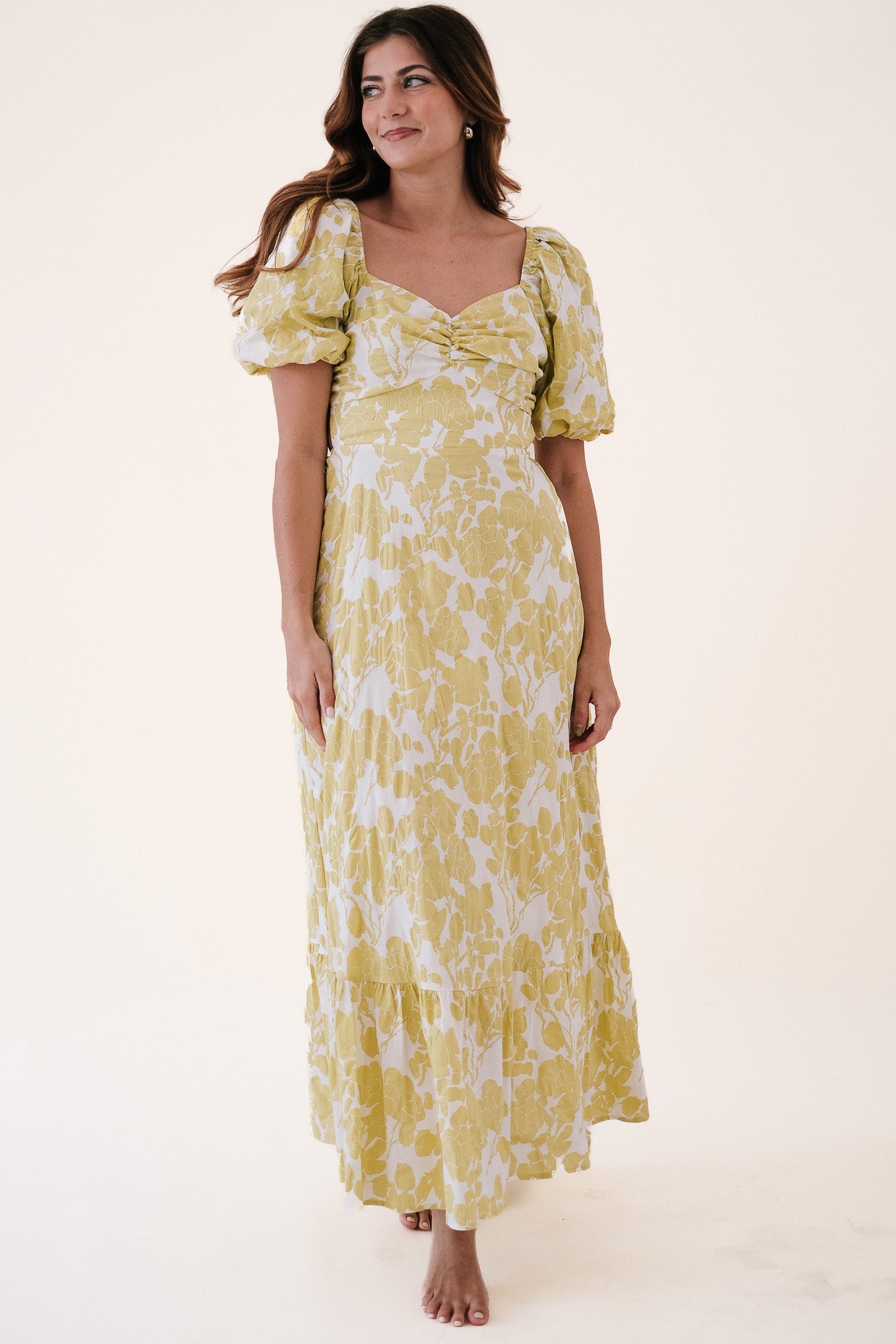 Ashton Floral Extravaganza Puff Sleeve Maxi Dress (Yellow)