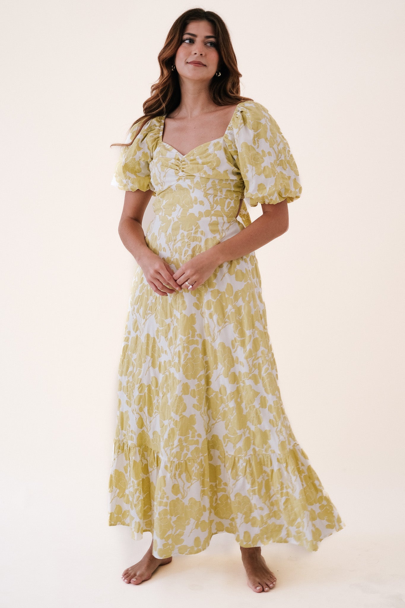 Ashton Floral Extravaganza Puff Sleeve Maxi Dress (Yellow)