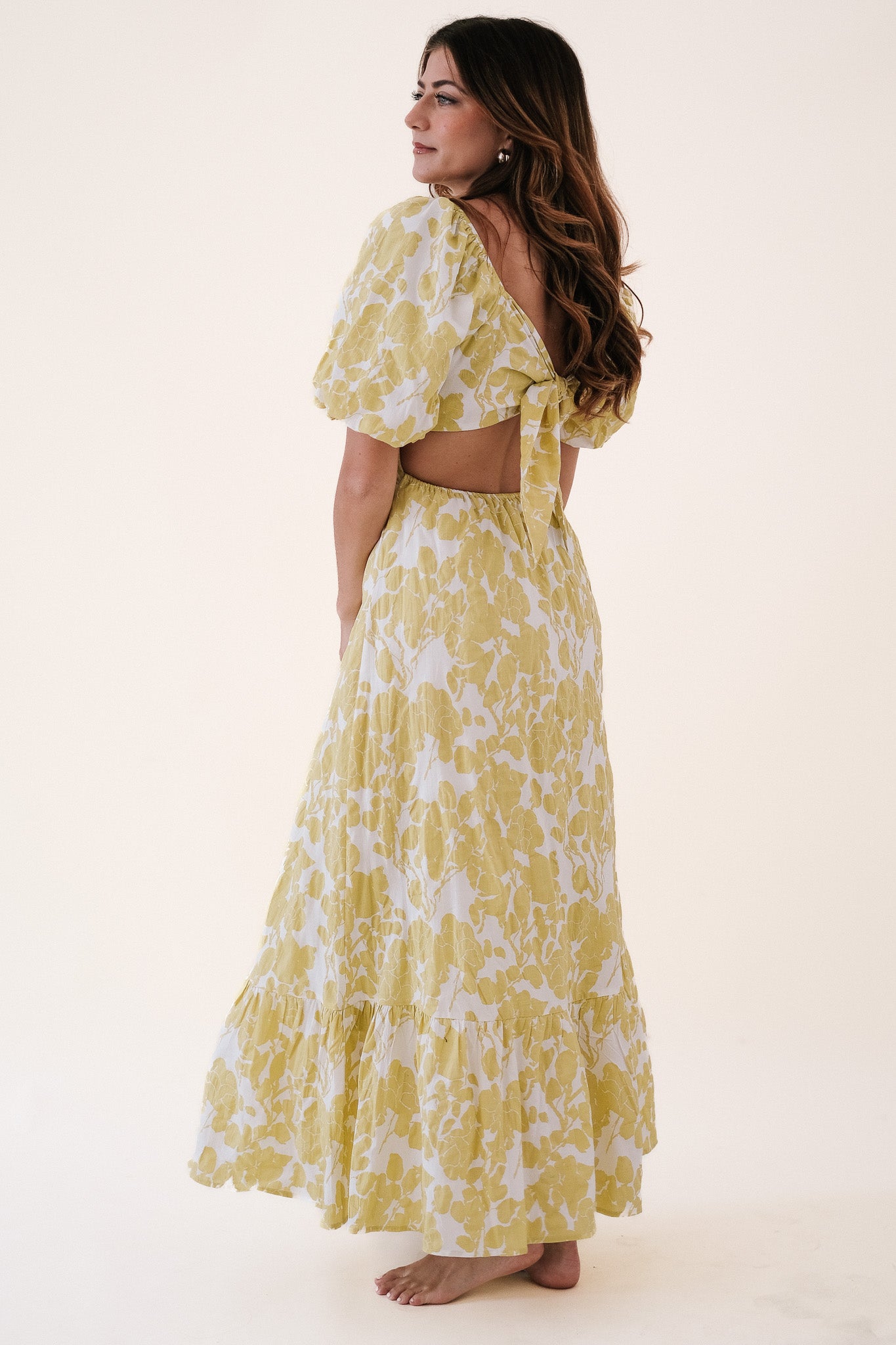 Ashton Floral Extravaganza Puff Sleeve Maxi Dress (Yellow)