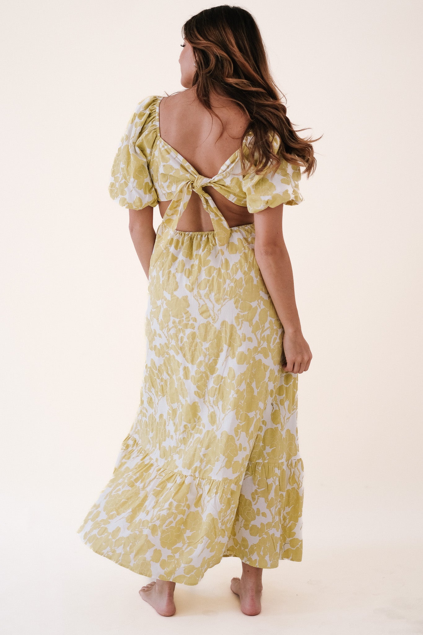Ashton Floral Extravaganza Puff Sleeve Maxi Dress (Yellow)
