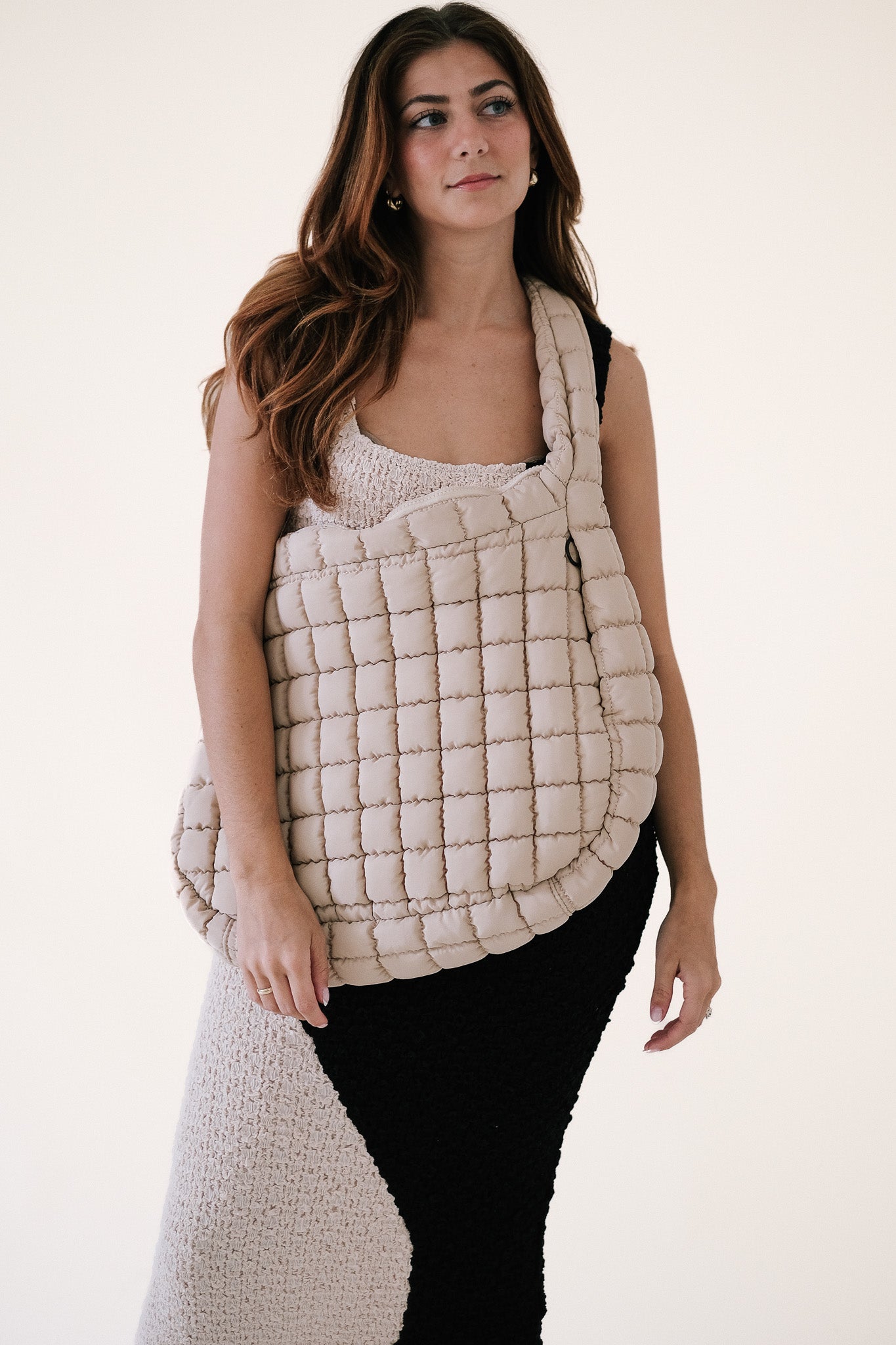 Ivory Slouchy Quilted Puffer Tote Bag