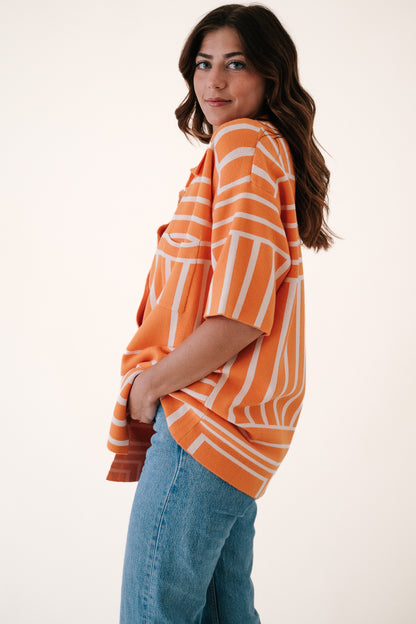 Bailey Rose Dylan Knit Oversized Button Top (Orange) L