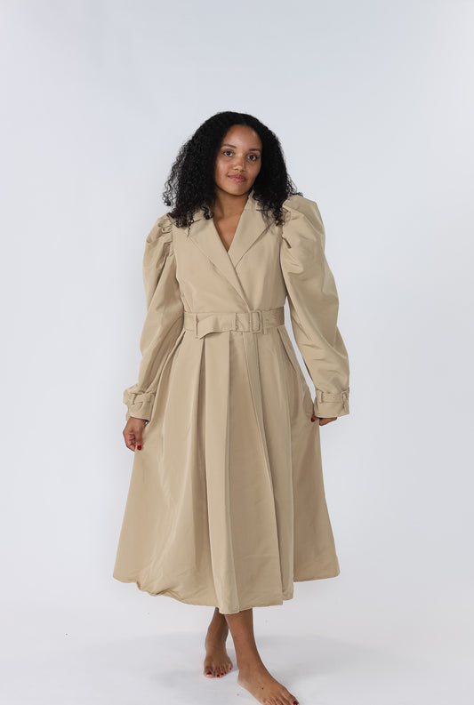 Sofie the Label Claudia Trench Puff Sleeve Trench Midi Dress (S)