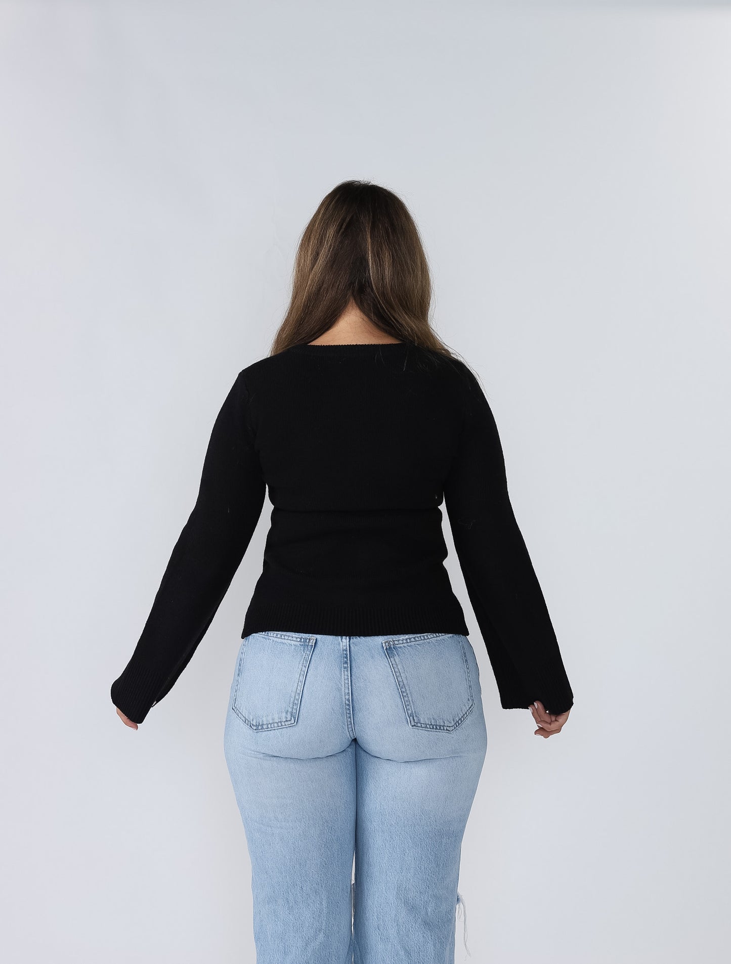 Hallie Buttoned Fit Flare Knit Top (Black)