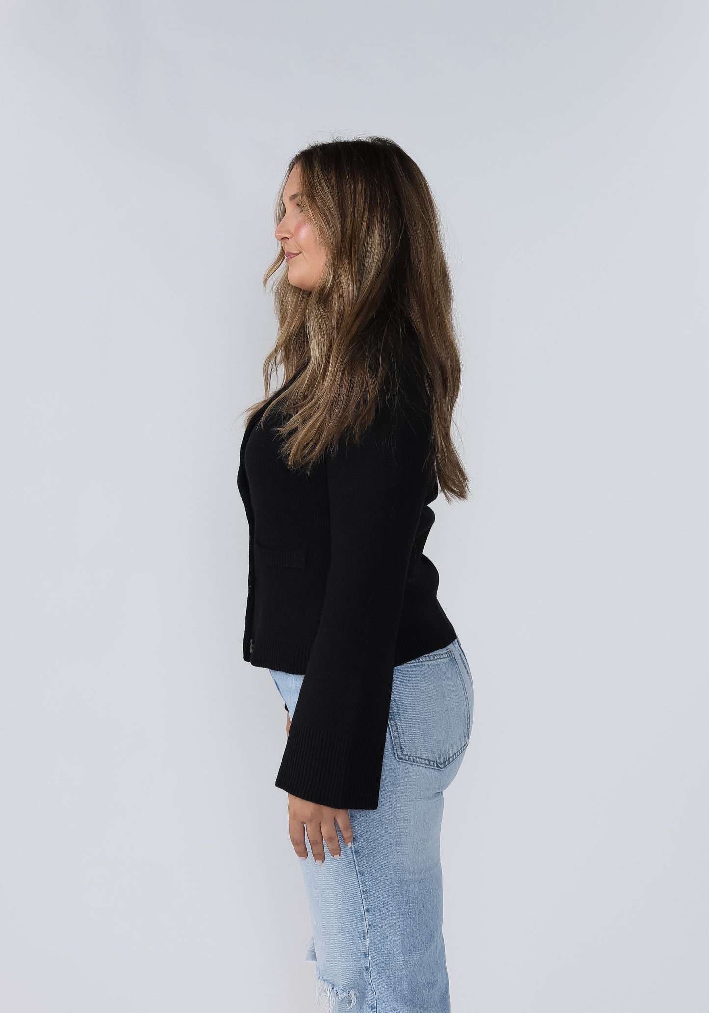 Hallie Buttoned Fit Flare Knit Top (Black)