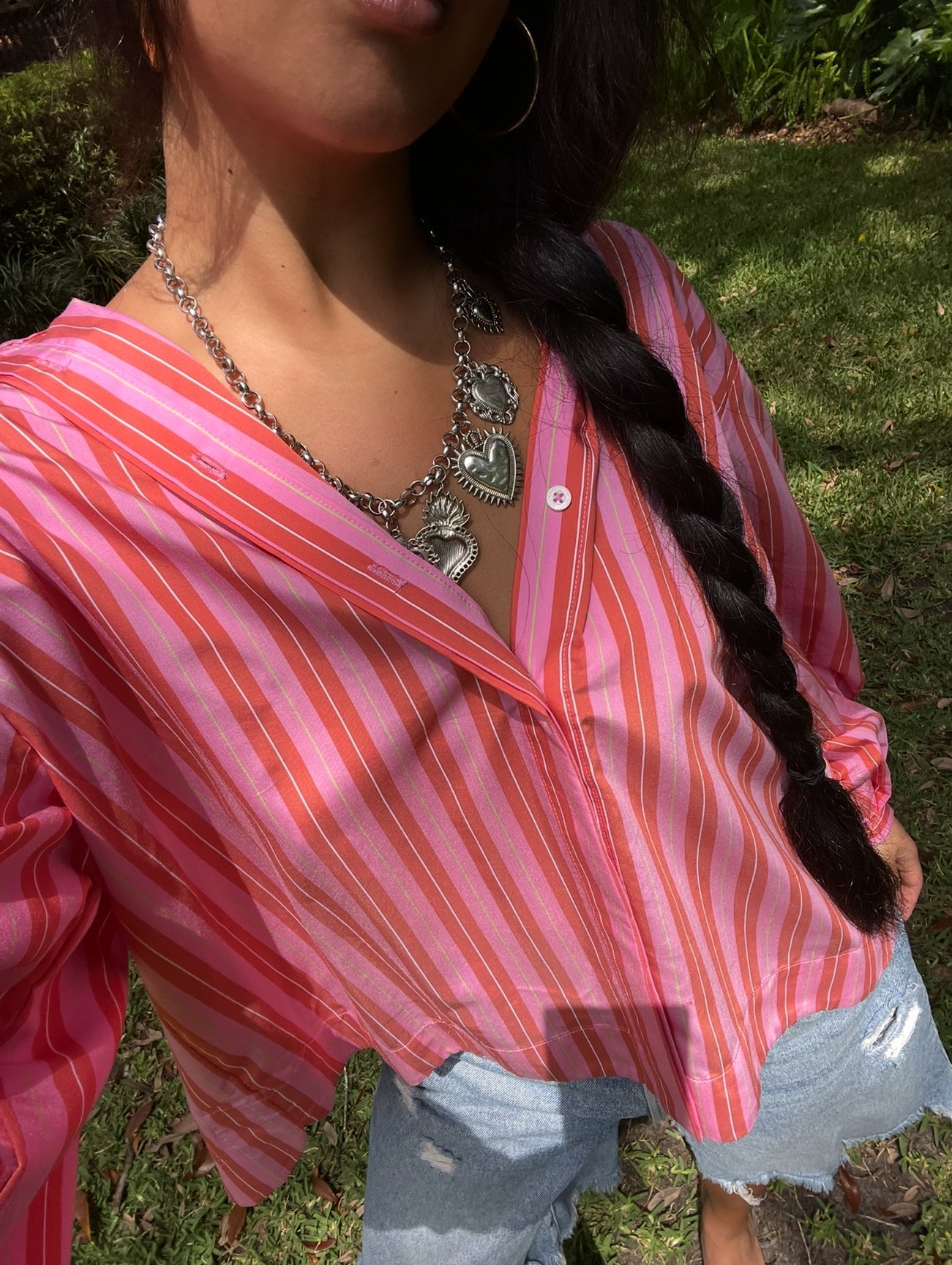 FRNCH Aelia Pink Stripe Long Sleeve Buttoned Top