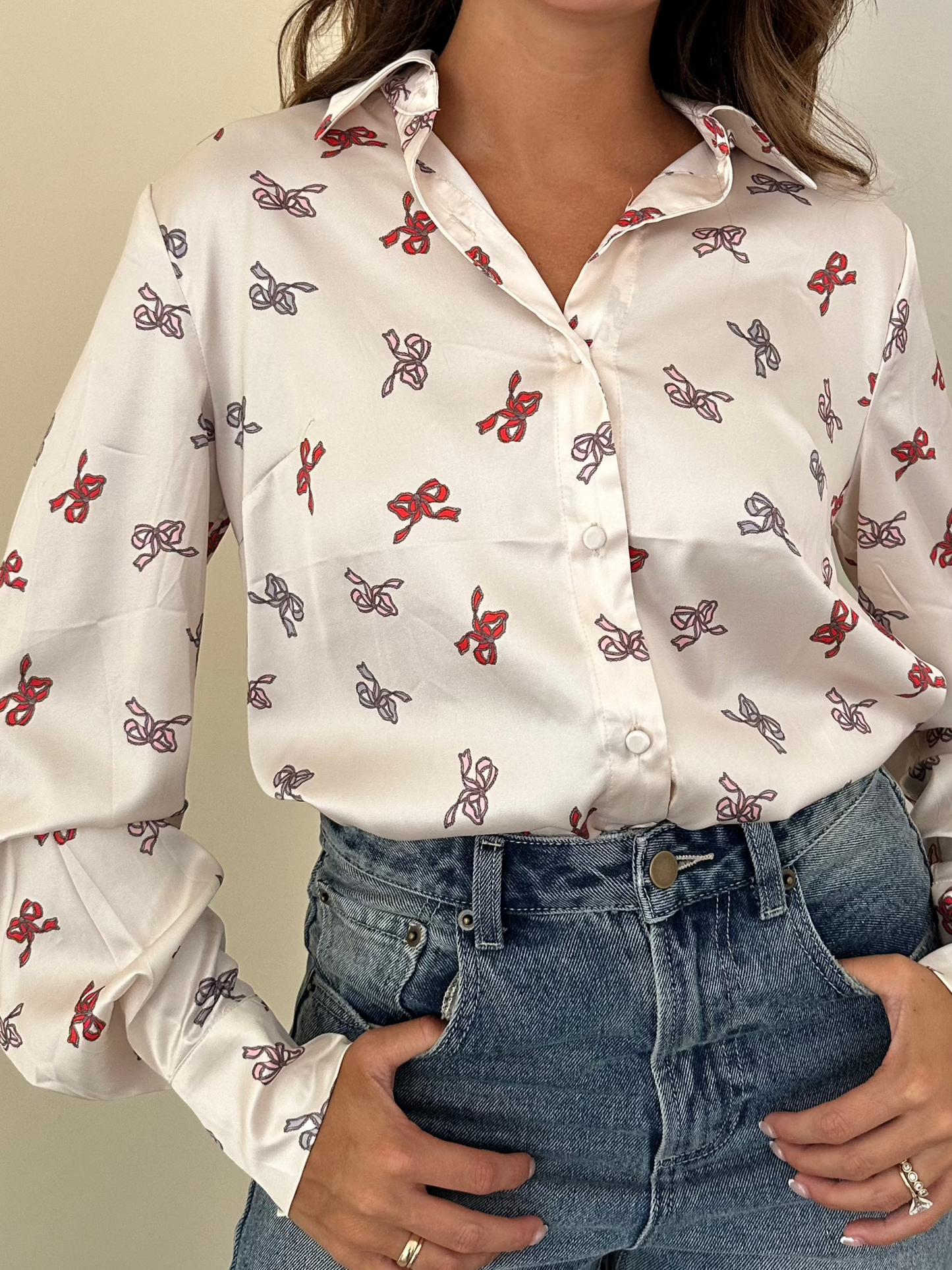 Jacquie the Label Flora Ribbon Bow Print Buttoned Shirt