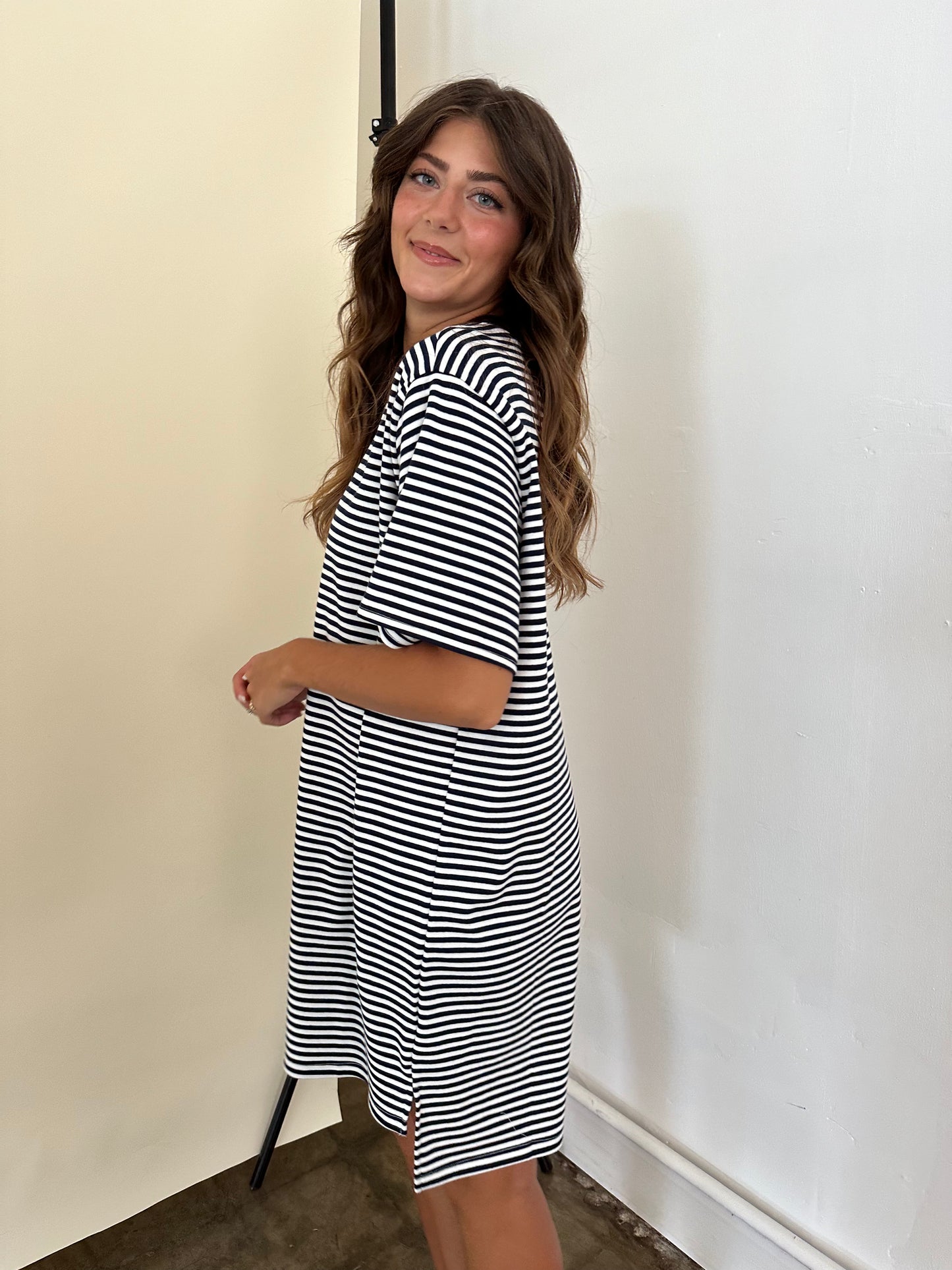 Things Between Foster Navy Short Sleeve T-Shirt Mini Dress