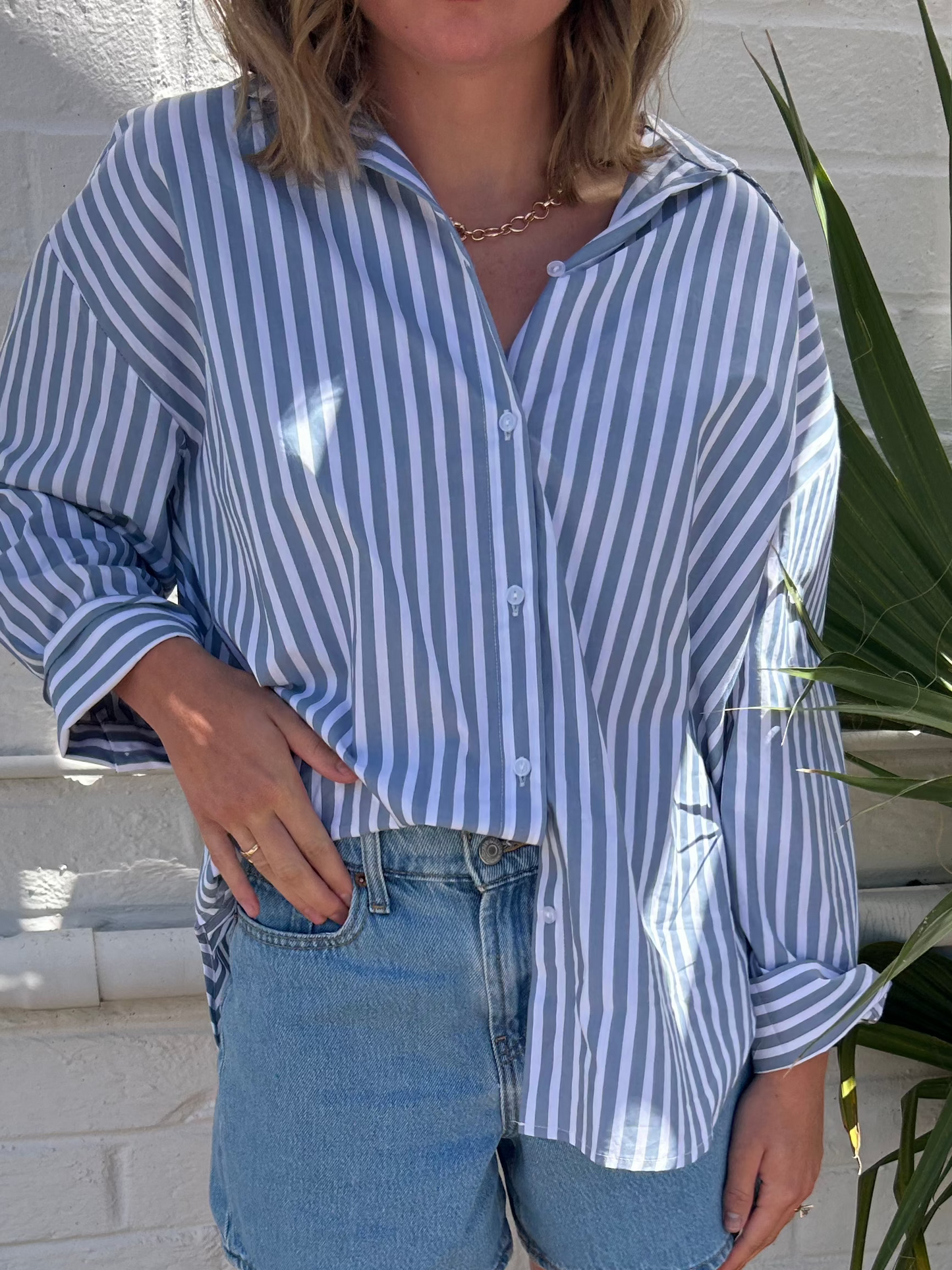 Remi Blue and White Striped Button Down Shirt