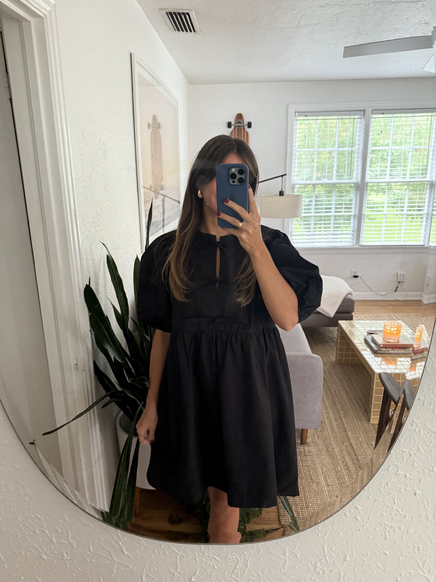 Sofie the Label Gabby Tie Top Puff Sleeve Mini Dress (Black)