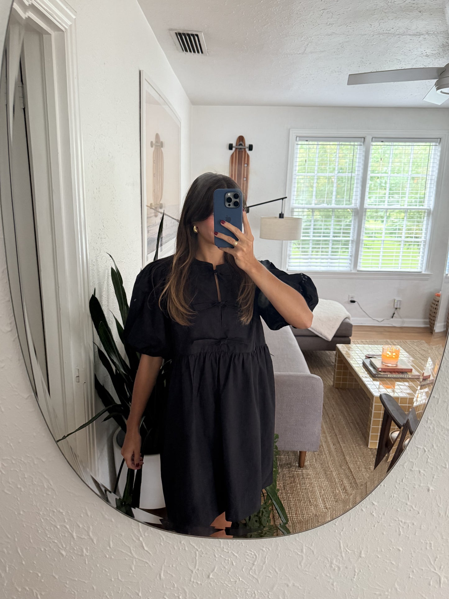 Sofie the Label Gabby Tie Top Puff Sleeve Mini Dress (Black)