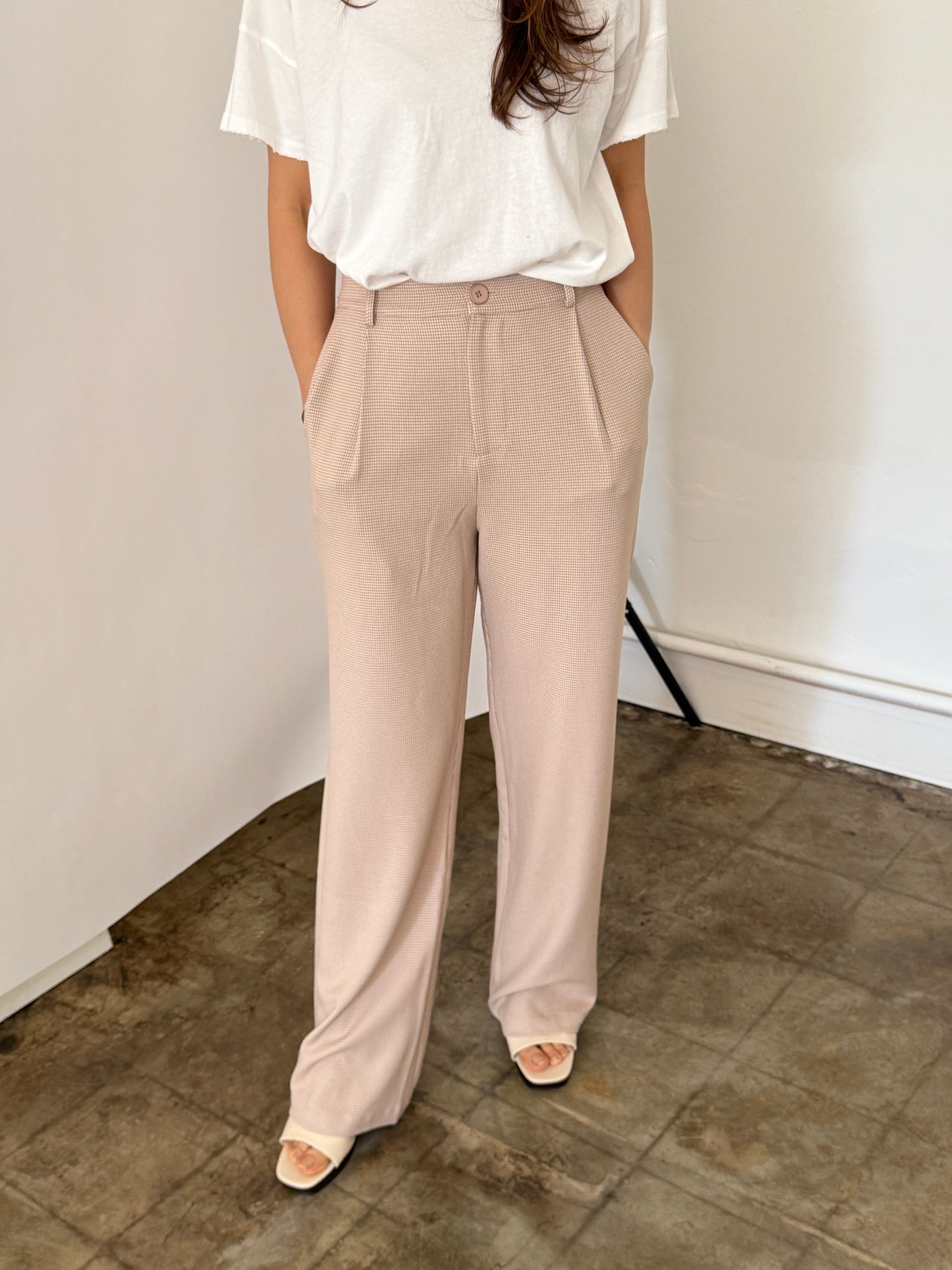 Needii Whitney Taupe Gingham Straight Leg Pants (S)