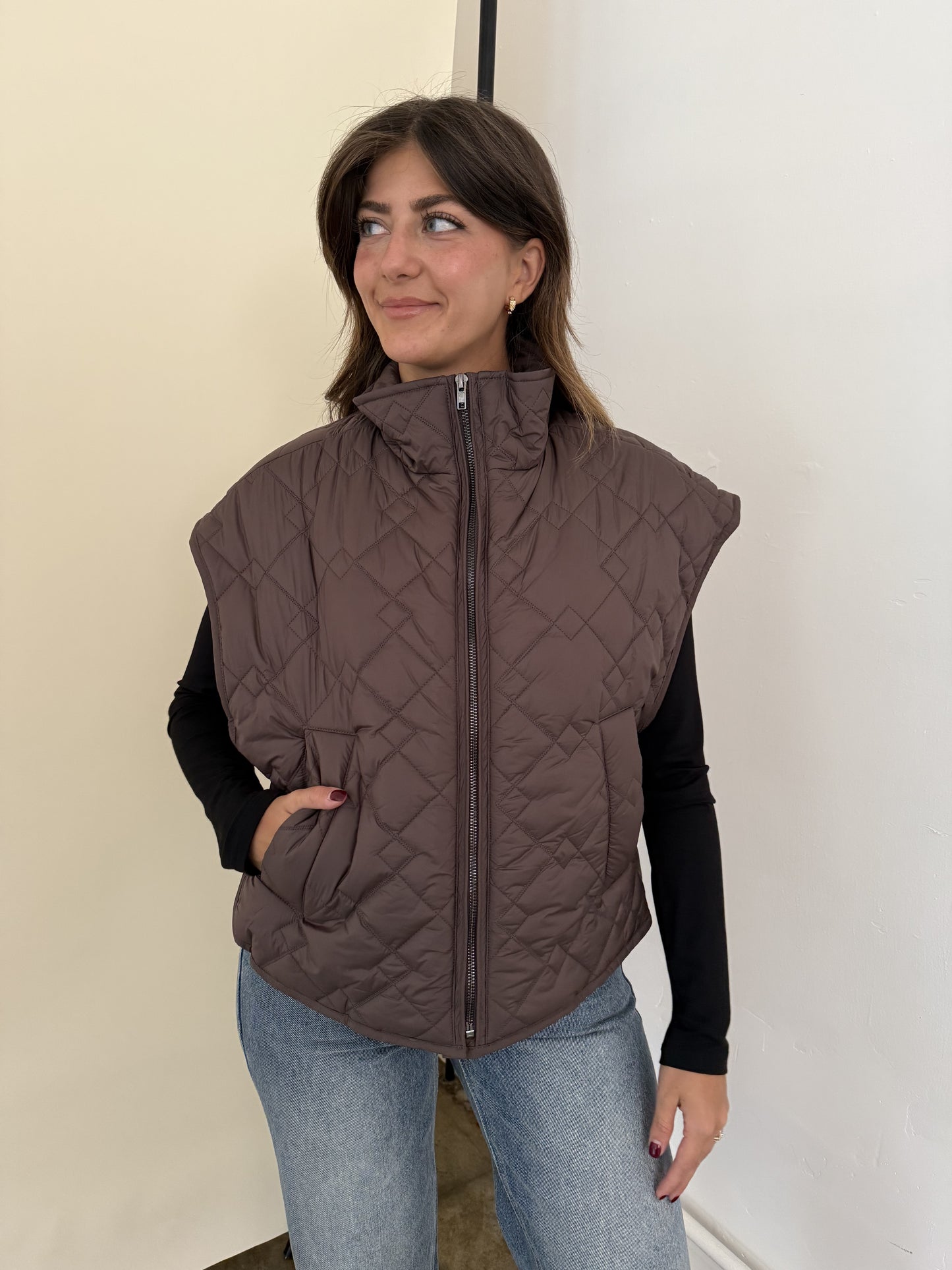 Current Air Imani Brown Oversized Quilted Vest