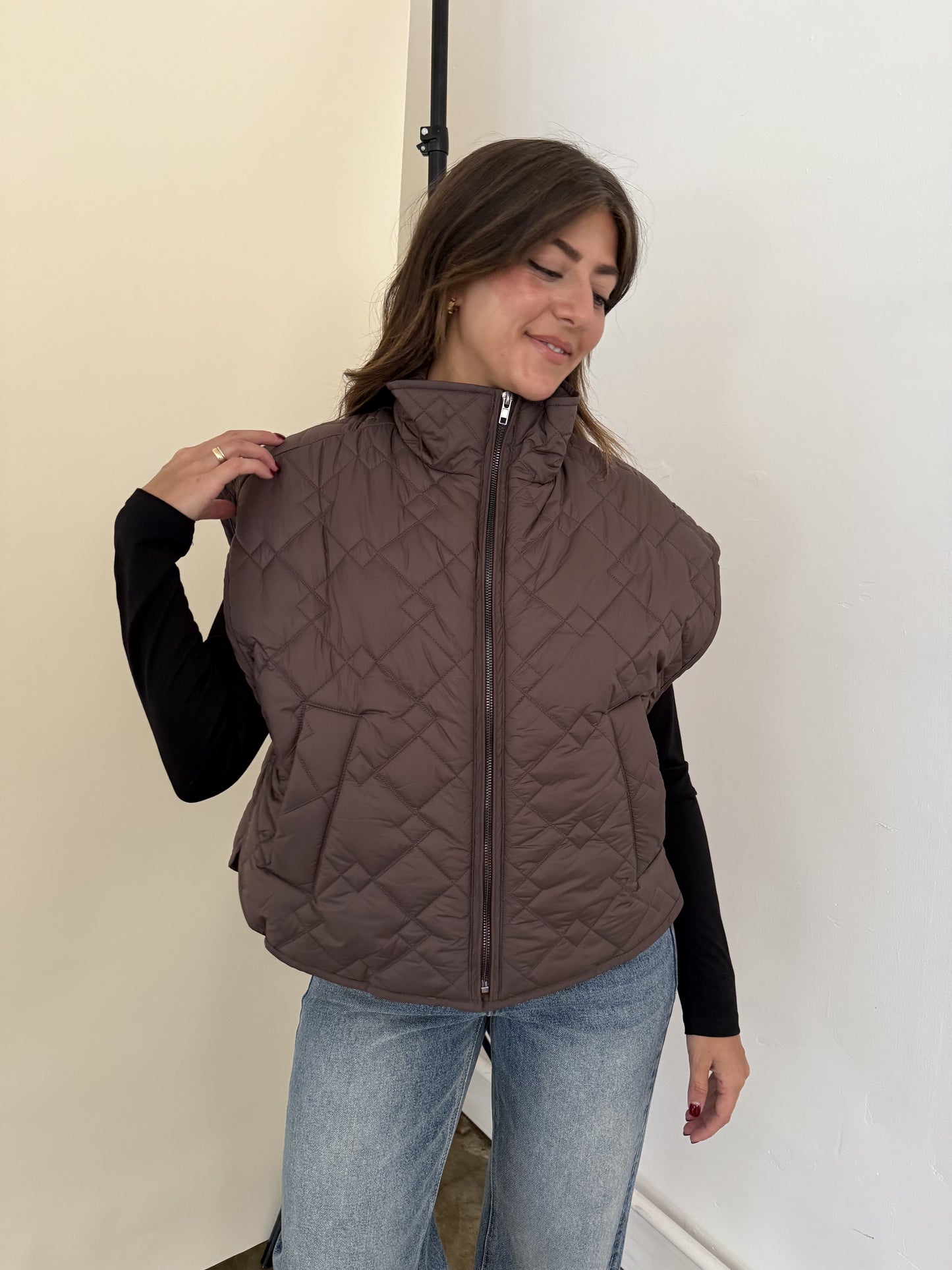 Current Air Imani Brown Oversized Quilted Vest