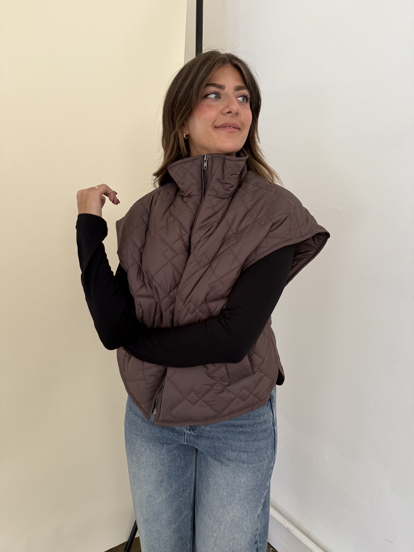 Current Air Imani Brown Oversized Quilted Vest