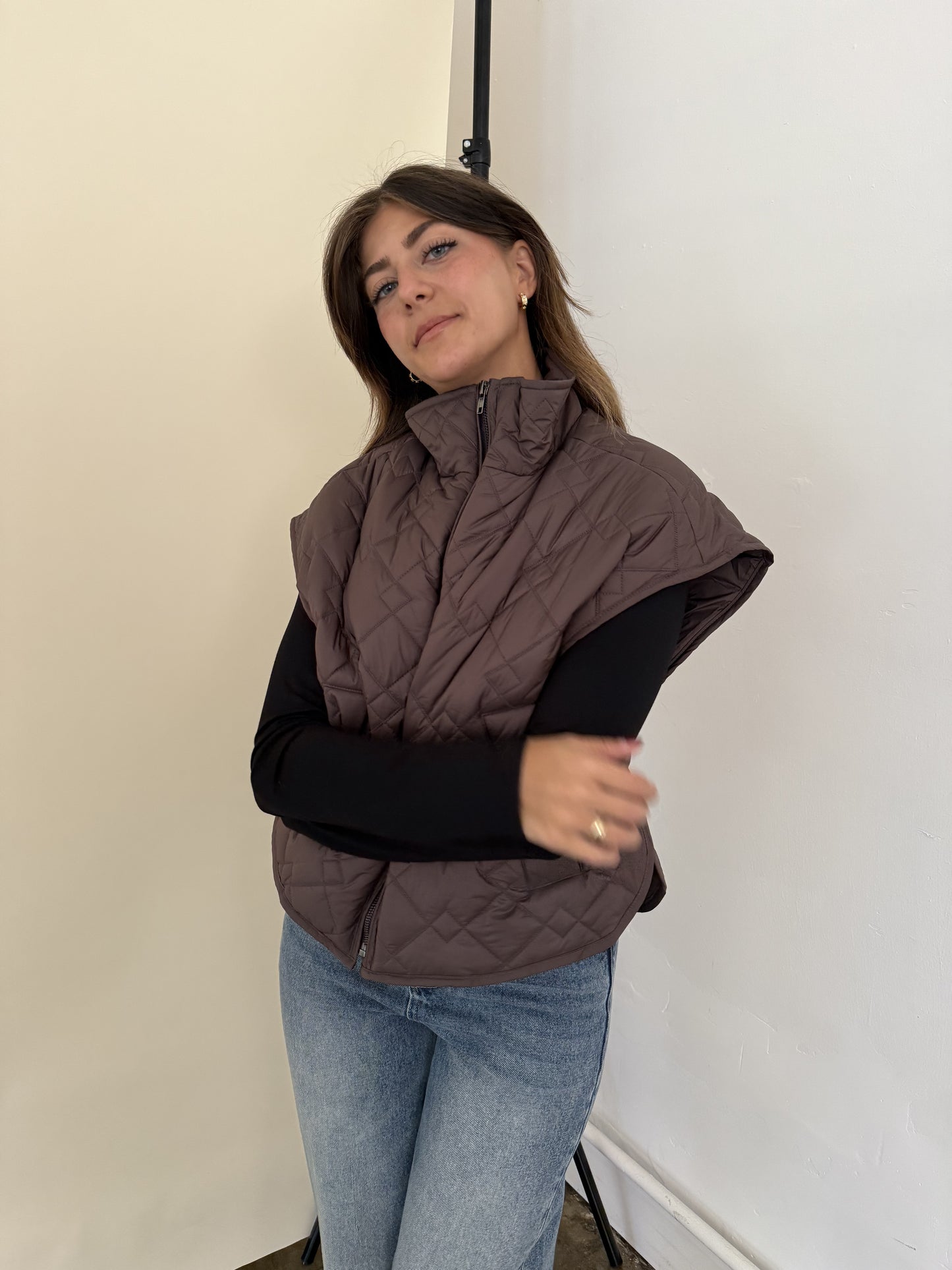 Current Air Imani Brown Oversized Quilted Vest