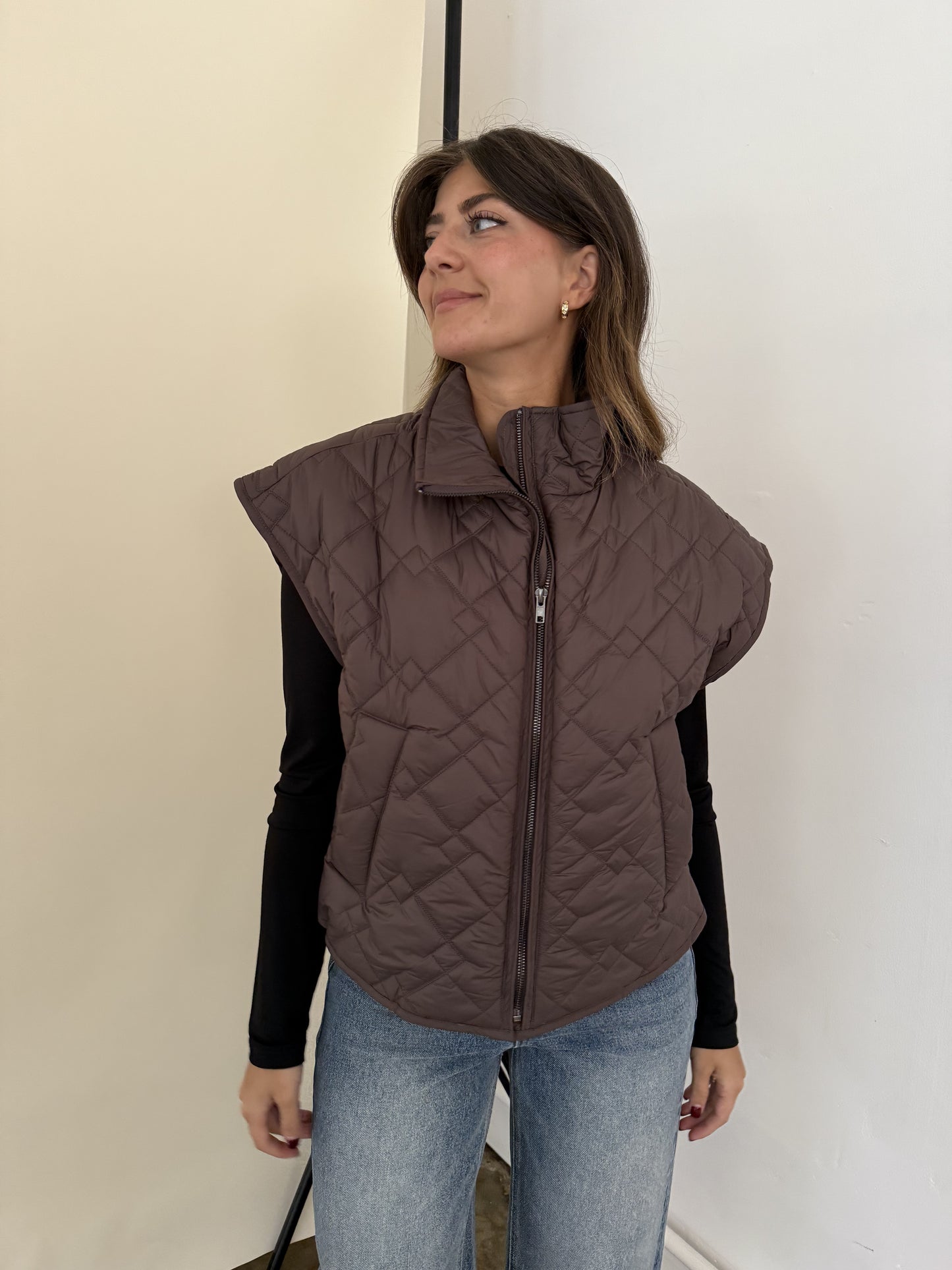 Current Air Imani Brown Oversized Quilted Vest