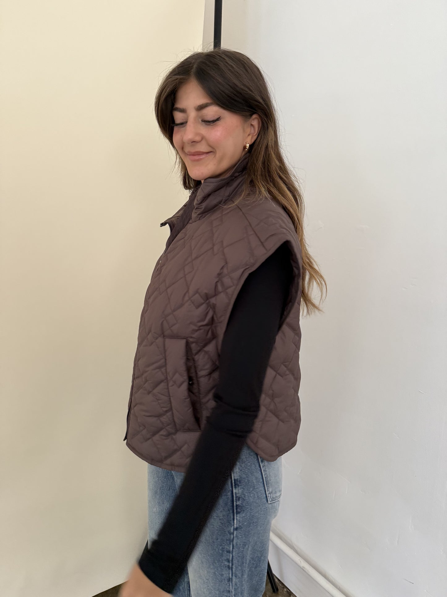 Current Air Imani Brown Oversized Quilted Vest