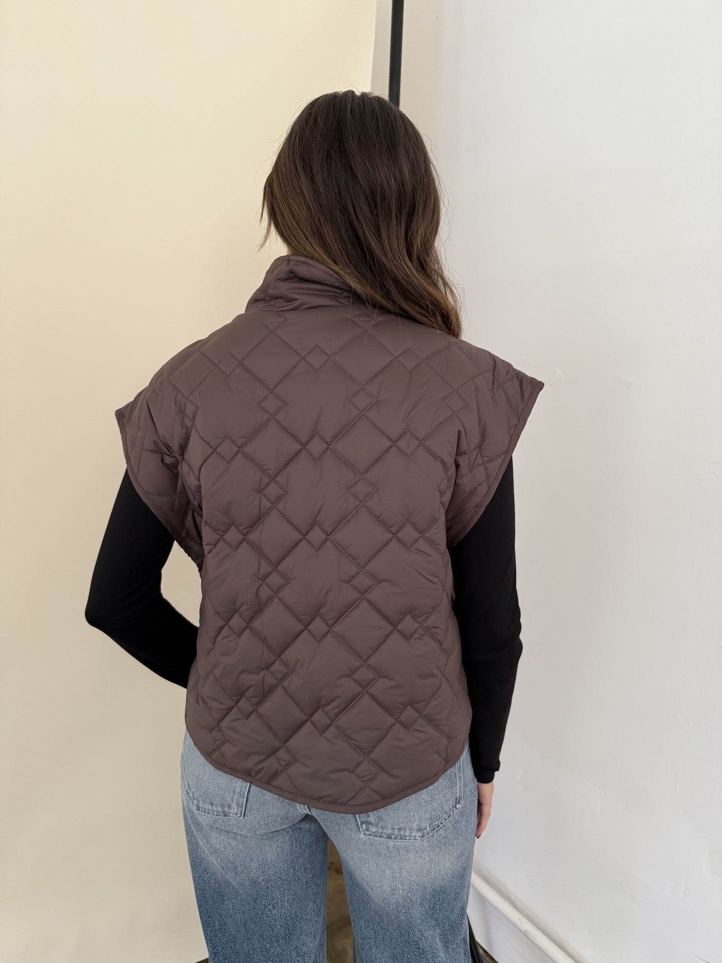 Current Air Imani Brown Oversized Quilted Vest
