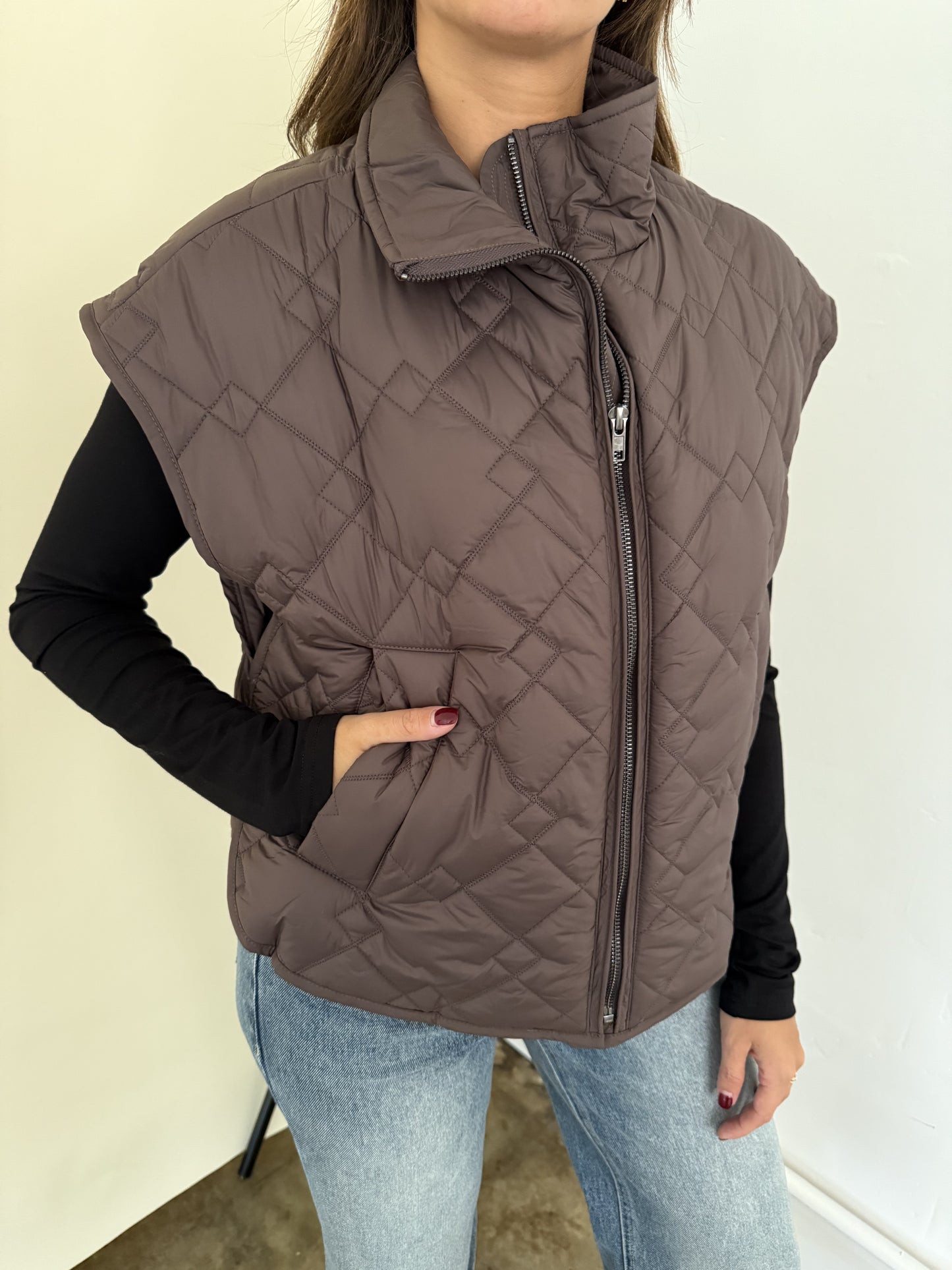 Current Air Imani Brown Oversized Quilted Vest