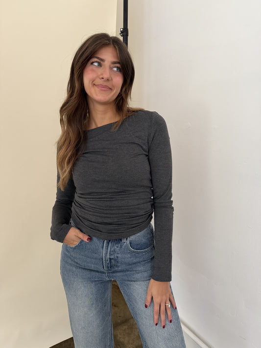 Isla Soft Bodycon Long Sleeve Top (Grey) M