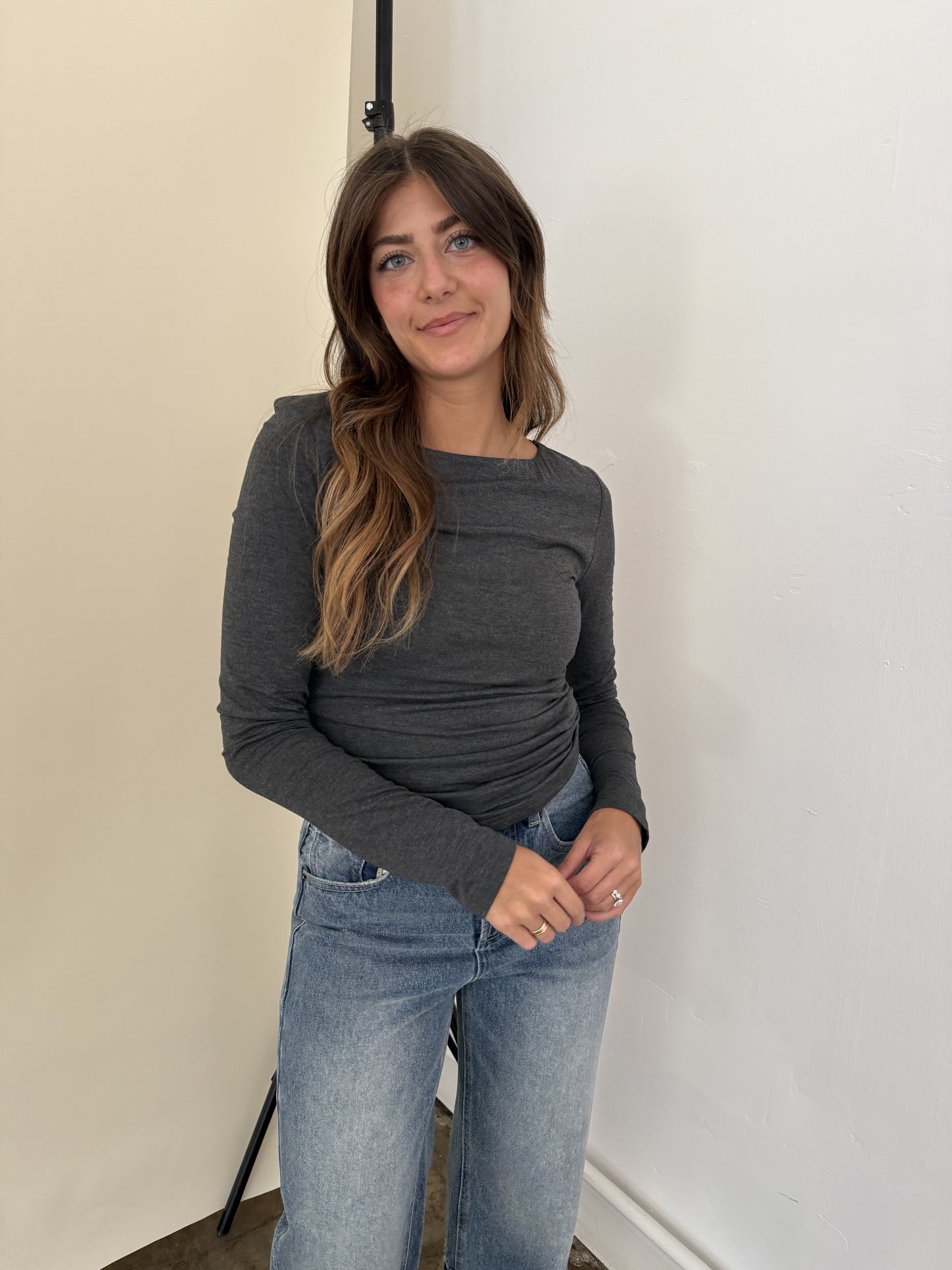 Isla Soft Bodycon Long Sleeve Top (Grey)