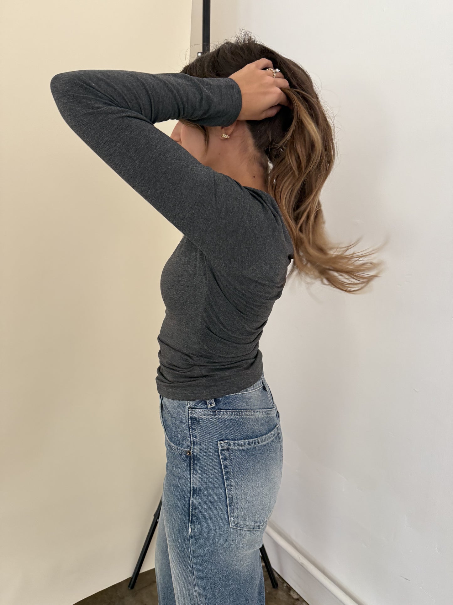Isla Soft Bodycon Long Sleeve Top (Grey)