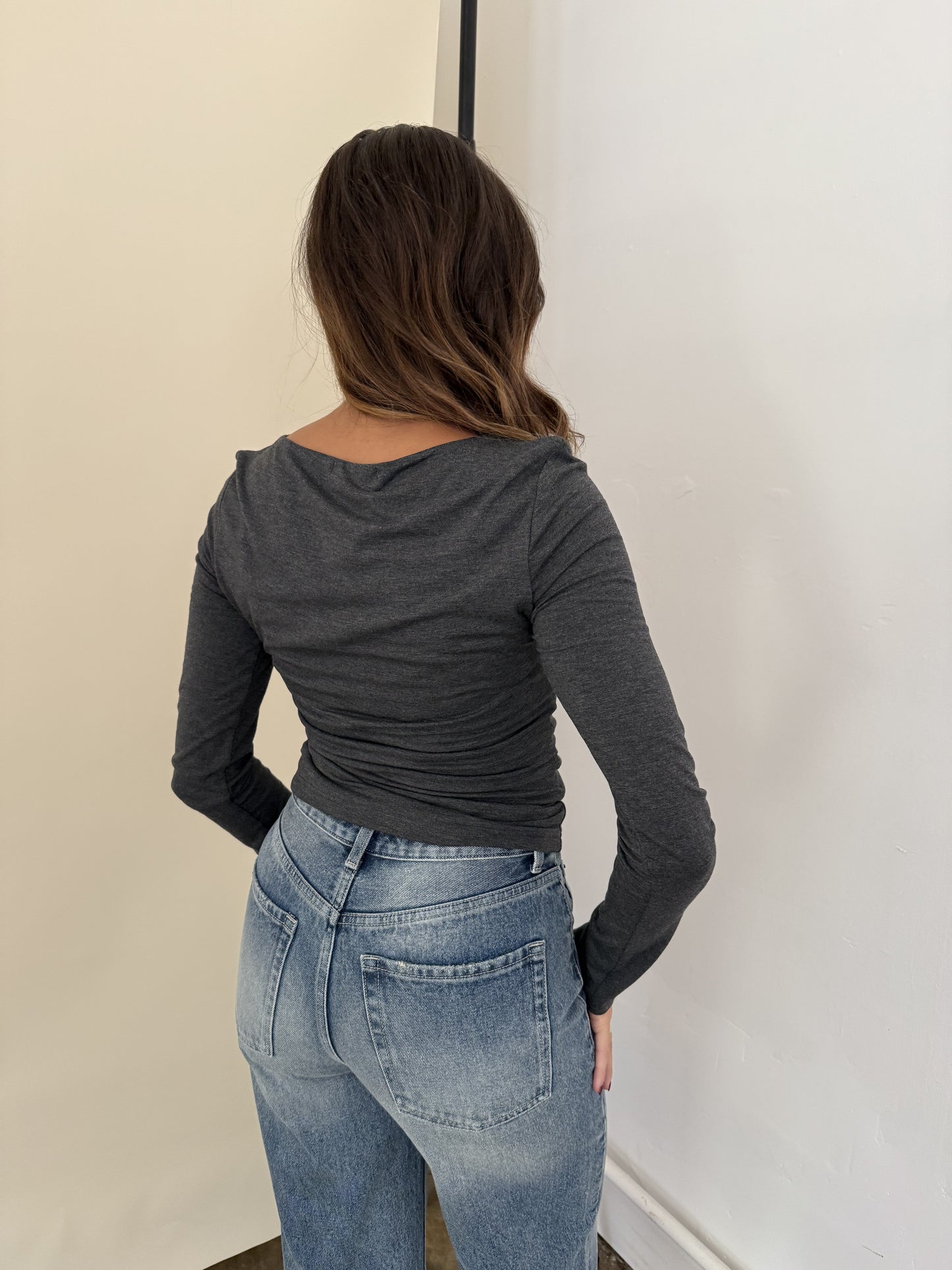 Isla Soft Bodycon Long Sleeve Top (Grey)