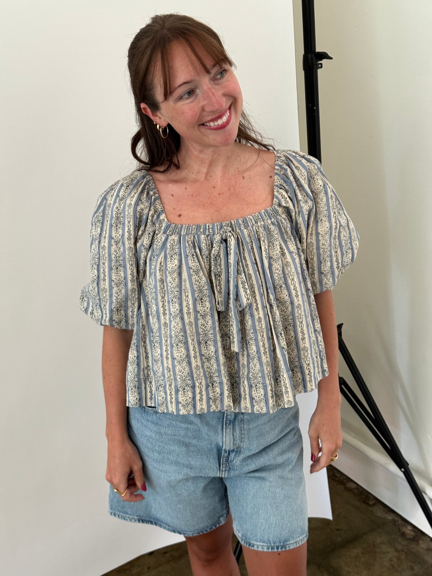 Aureum Lakeland Floral Striped Peasant Top