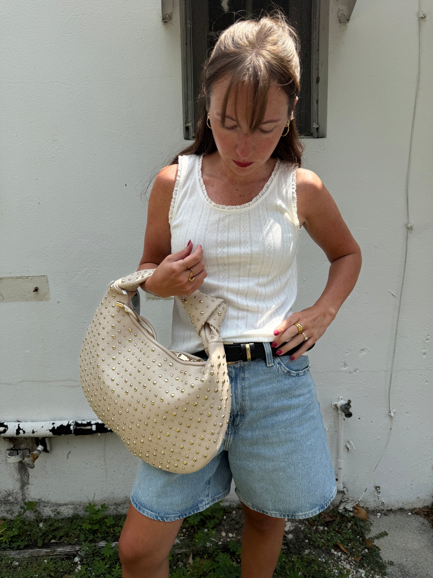 Melie Bianco Brigitte Large Studded Shoulder Bag (Four Colors)