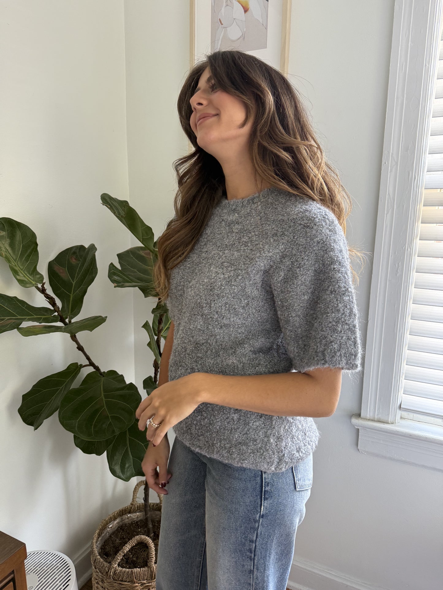 Things Between Jude Boucle Knit Short Sleeve Top (Grey) L