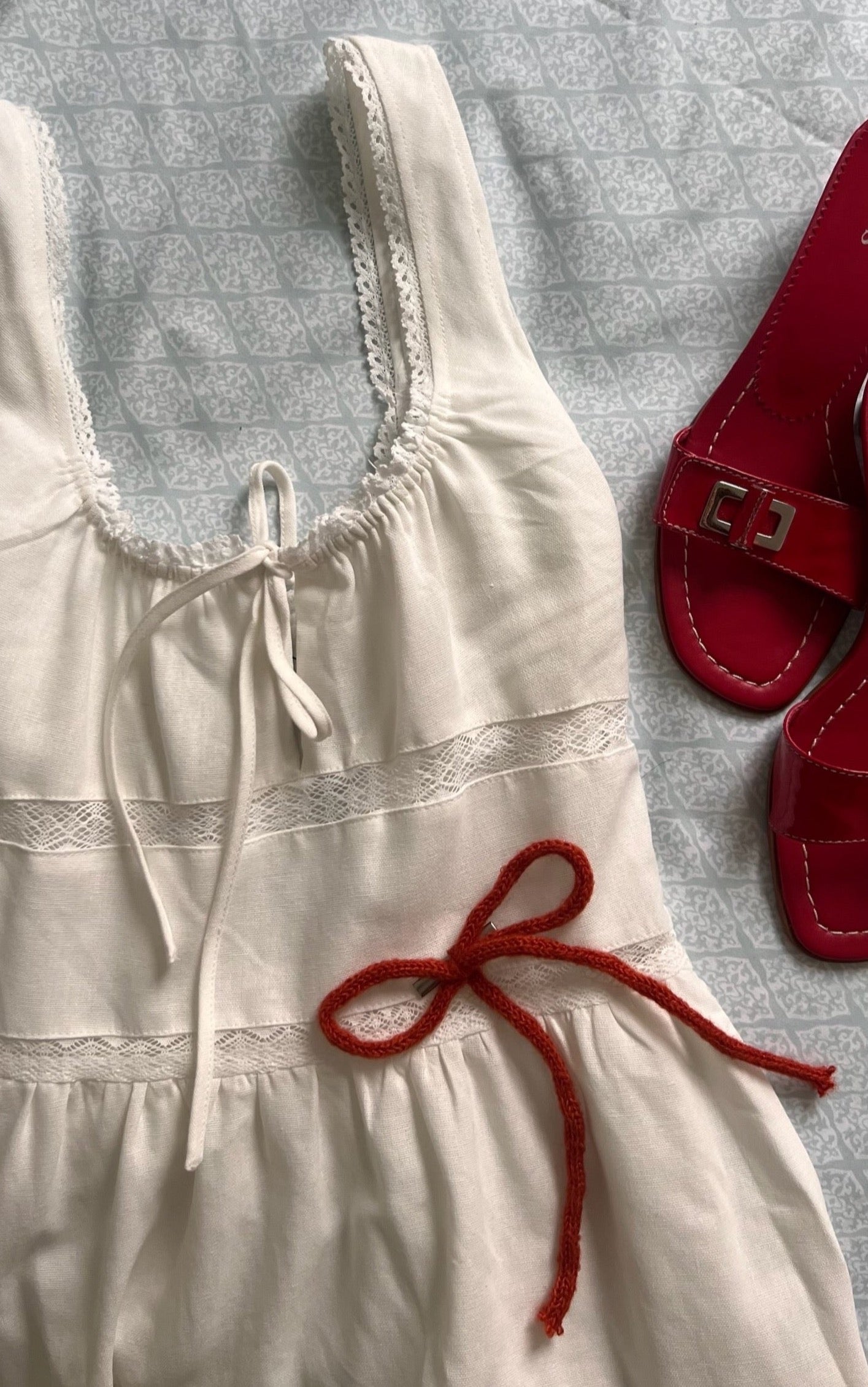 Needii Kelly White Linen Eyelet Tank Maxi Dress (M)