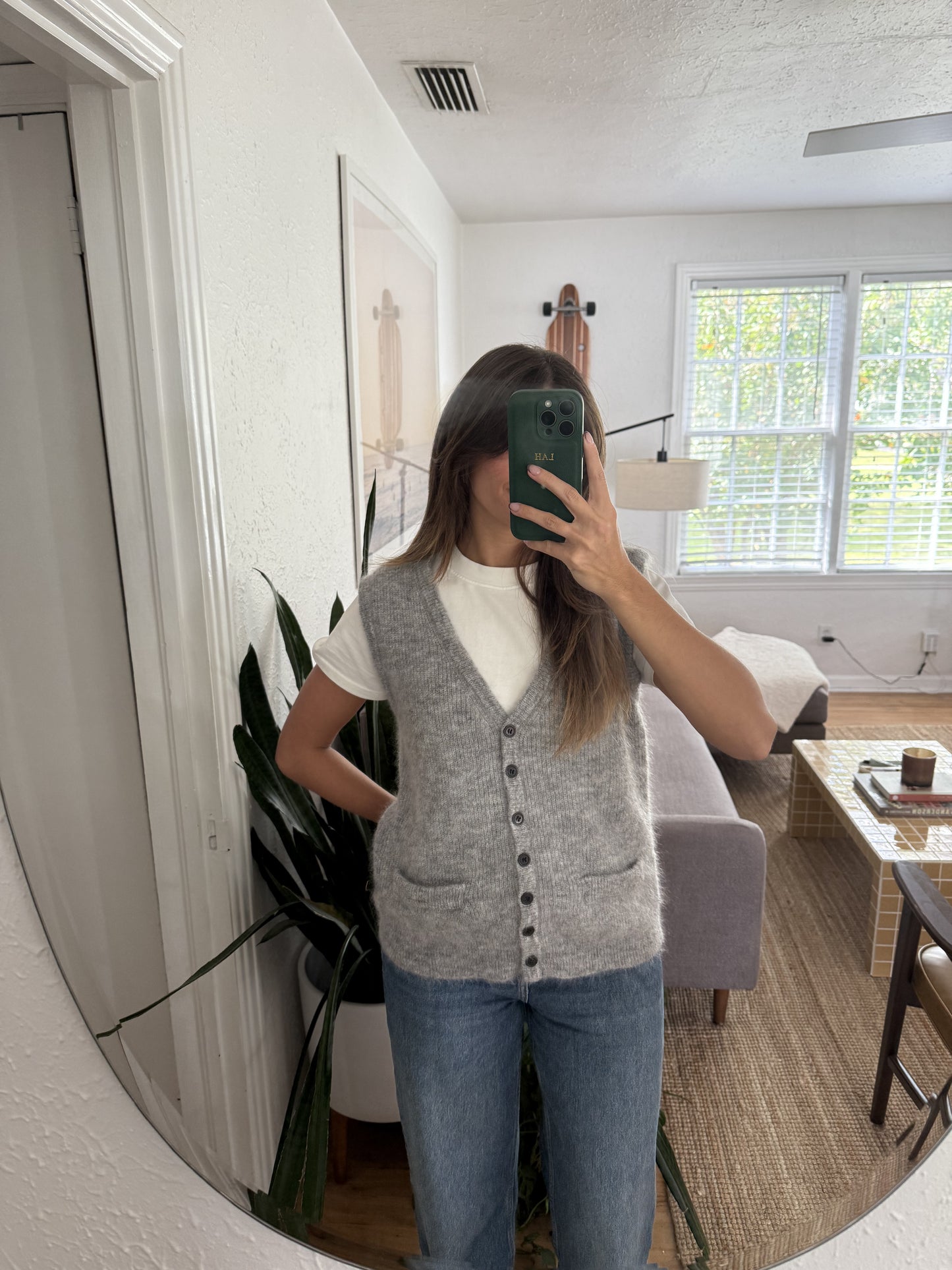 FRNCH Kiara Grey Wool Knit Buttoned Vest Top