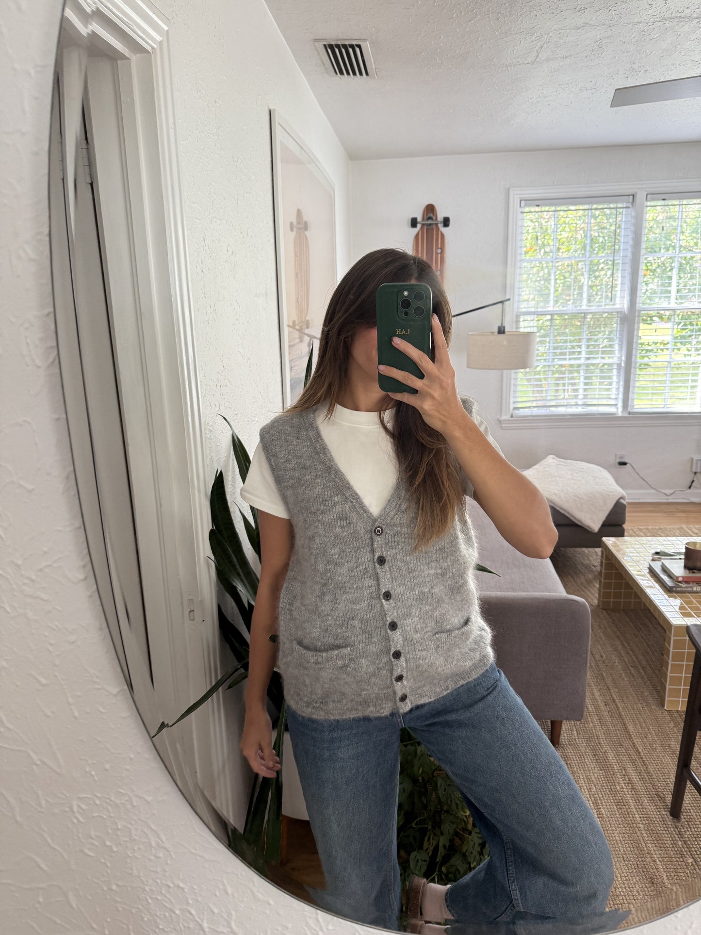 FRNCH Kiara Grey Wool Knit Buttoned Vest Top
