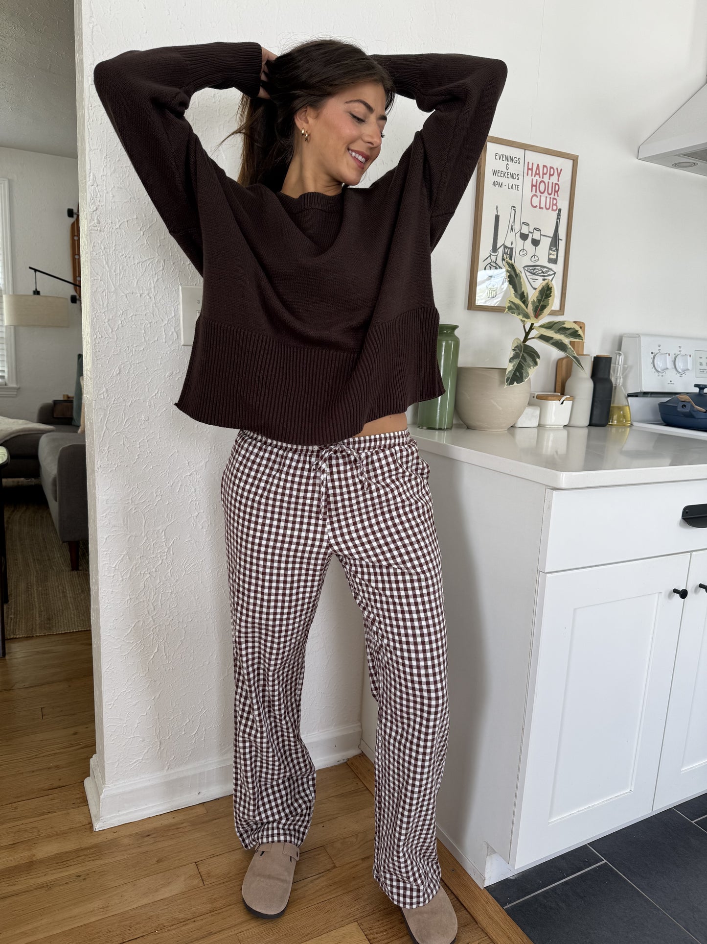 Things Between Winifred Gingham Cotton Relaxed Pants (Brown)