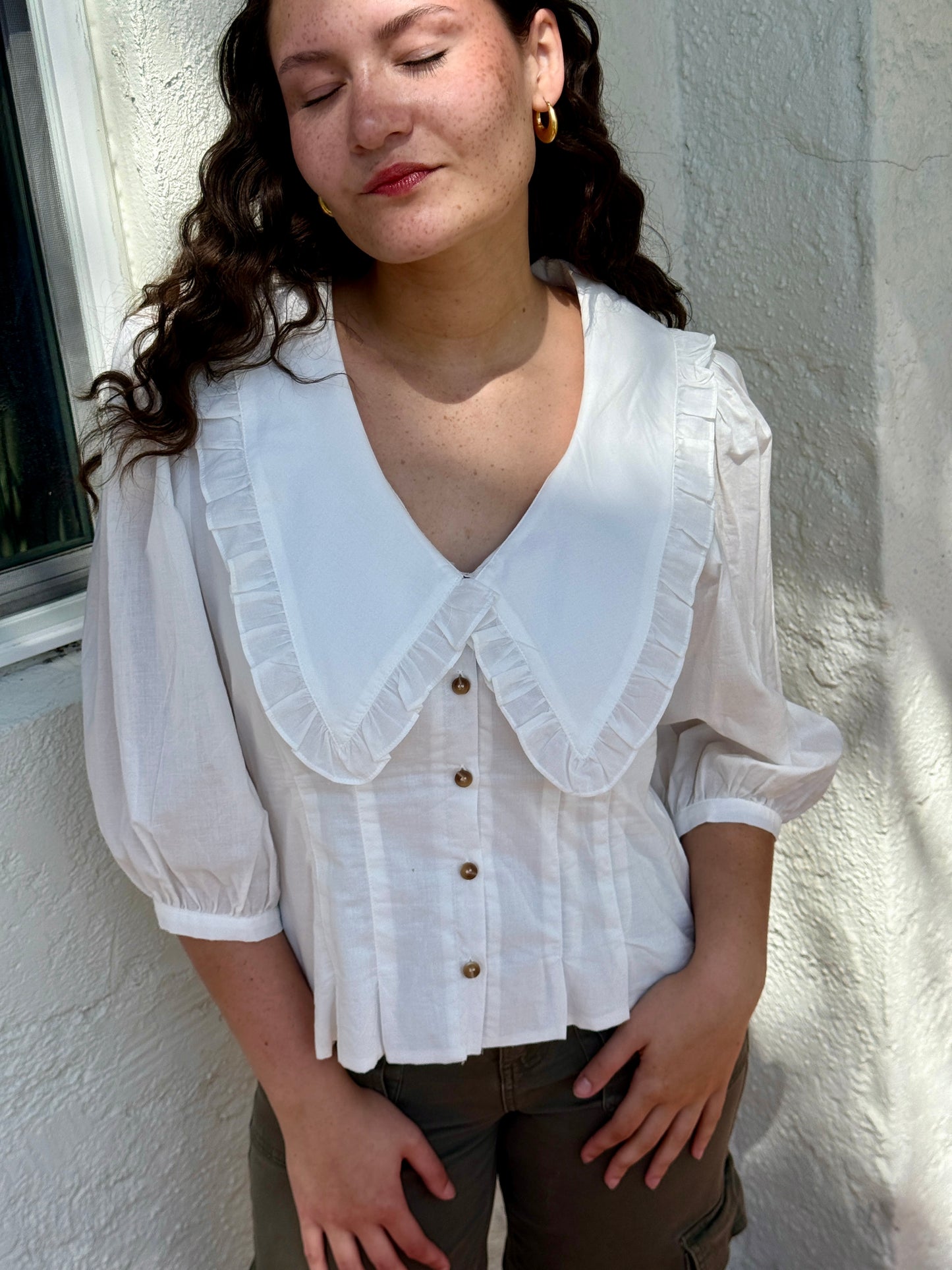 Sofie the Label Maggie White Button Peasant Top (M)