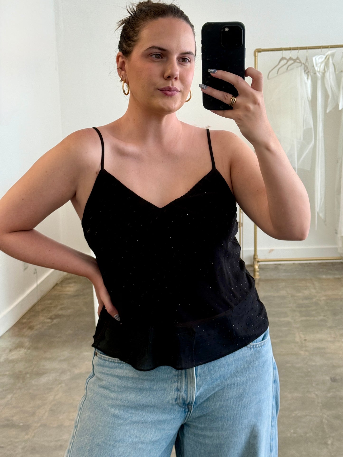 Lucy Paris Carla Rhinestone Black Sheer Sleeveless Top