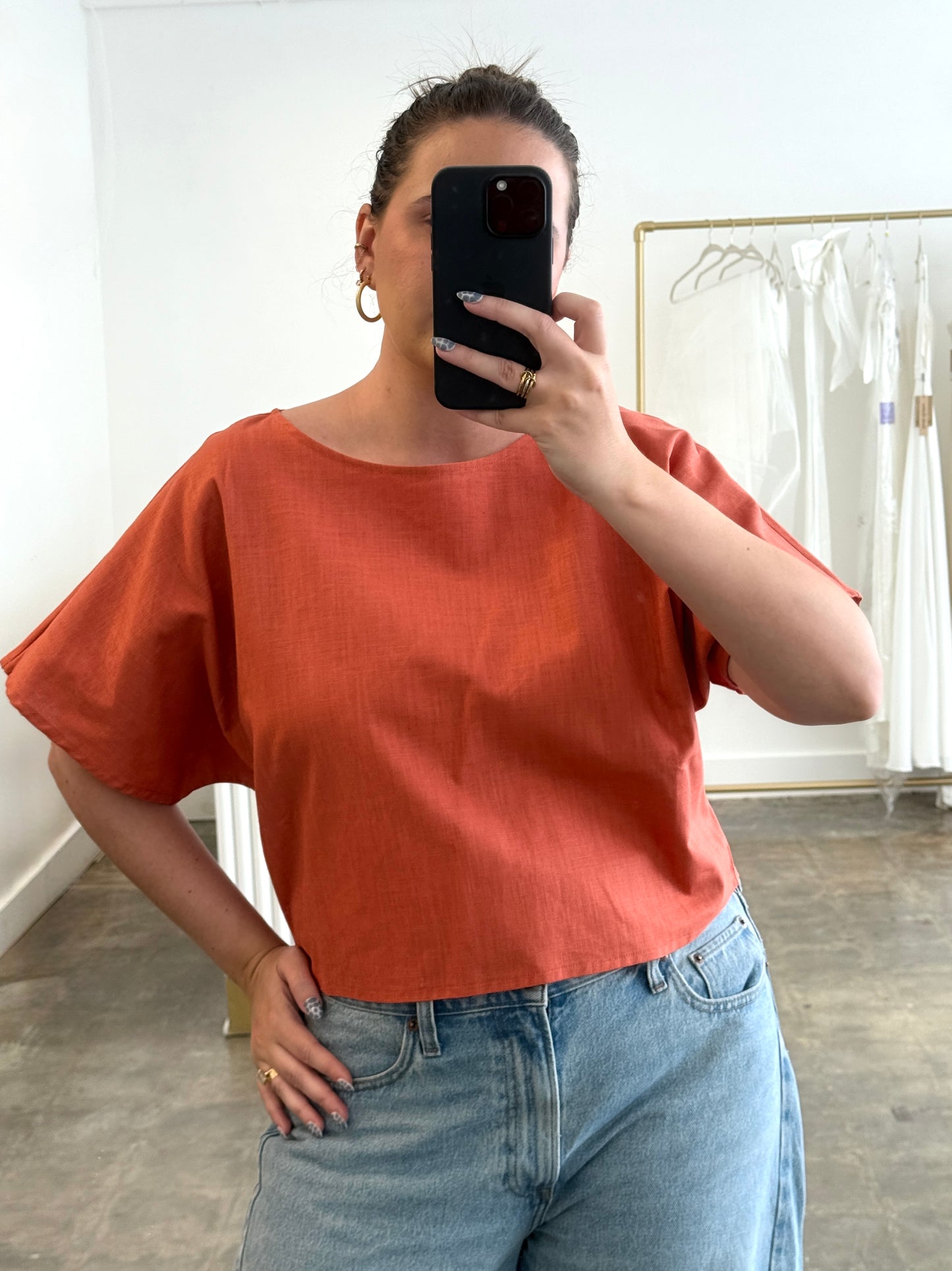 Lucy Paris Burnt Orange Joey Linen Crop Top