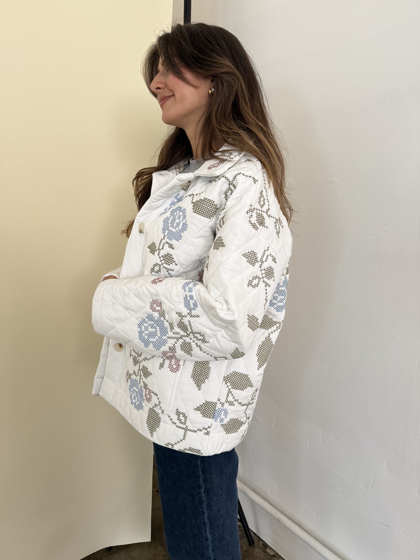 Lucy White Embroidered Quilted Jacket
