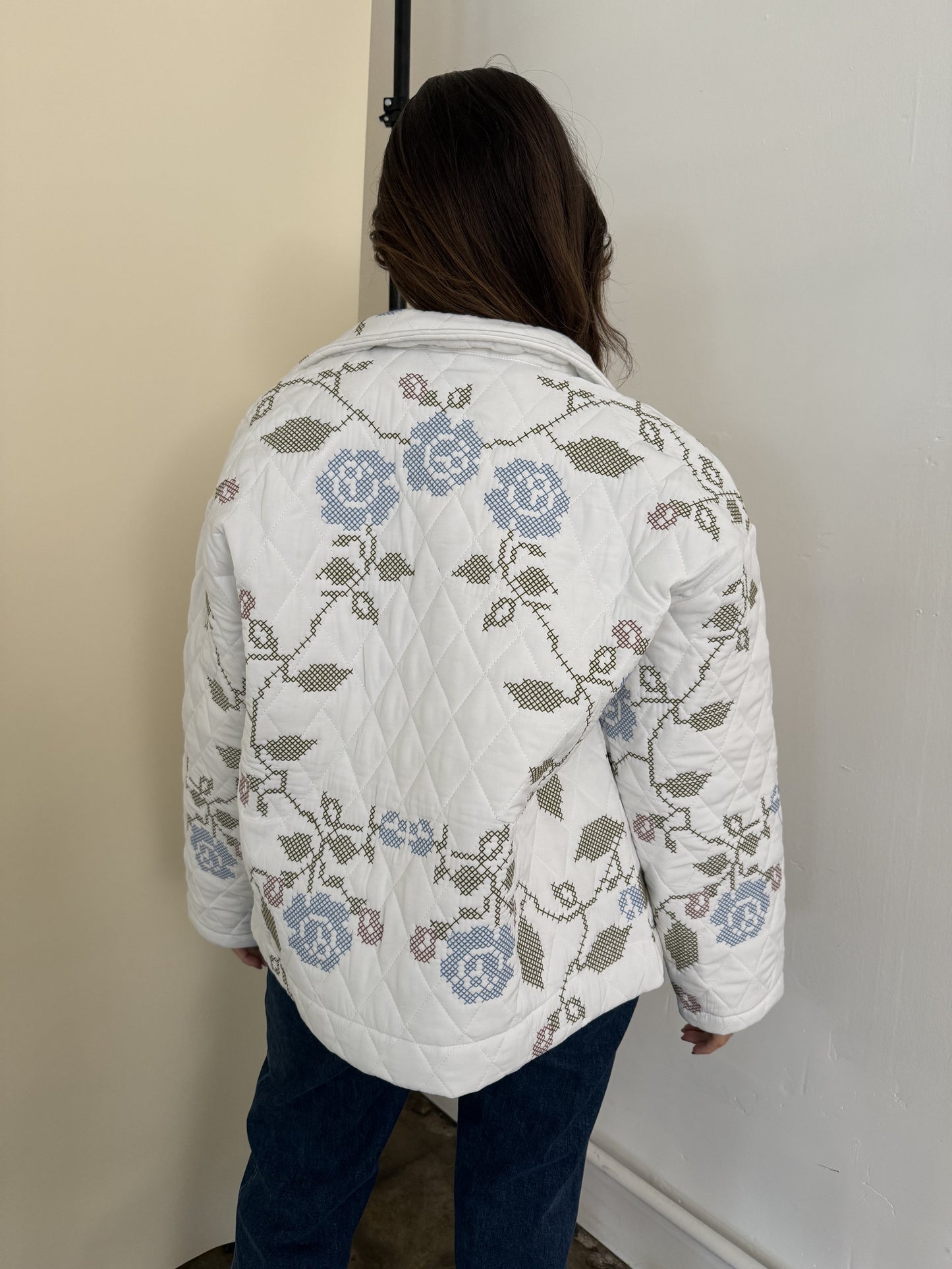 Lucy White Embroidered Quilted Jacket