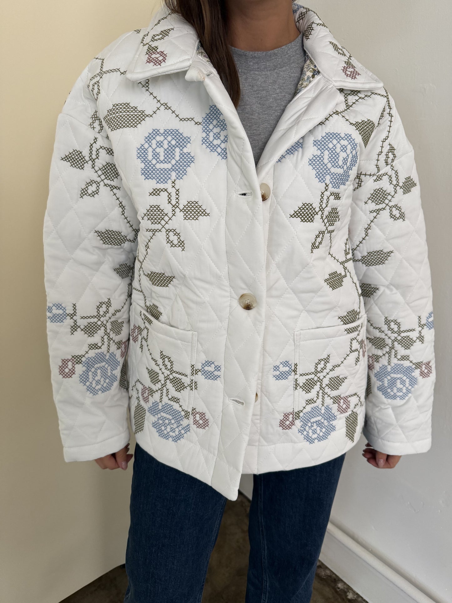Lucy White Embroidered Quilted Jacket