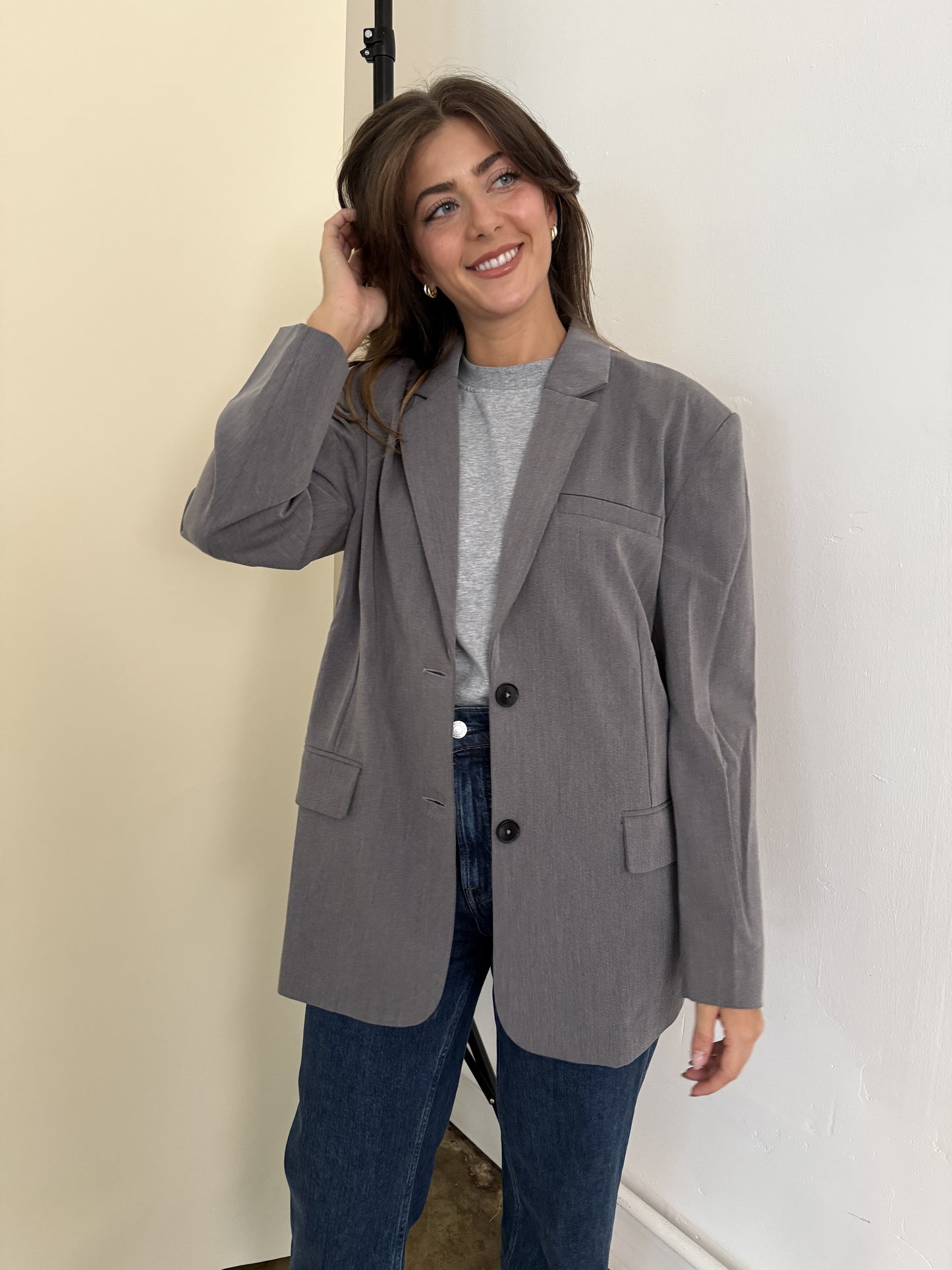 Leah Oversized Grey Blazer Jacket (S)