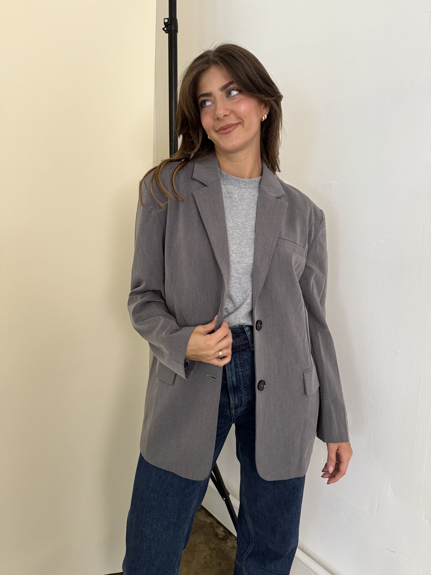 Leah Oversized Grey Blazer Jacket (S)